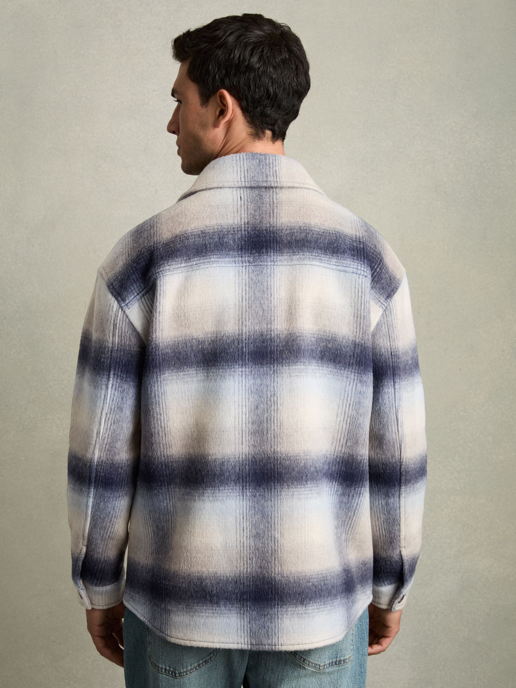 Brushed Wool-Blend Check Overshirt in Blue Multi