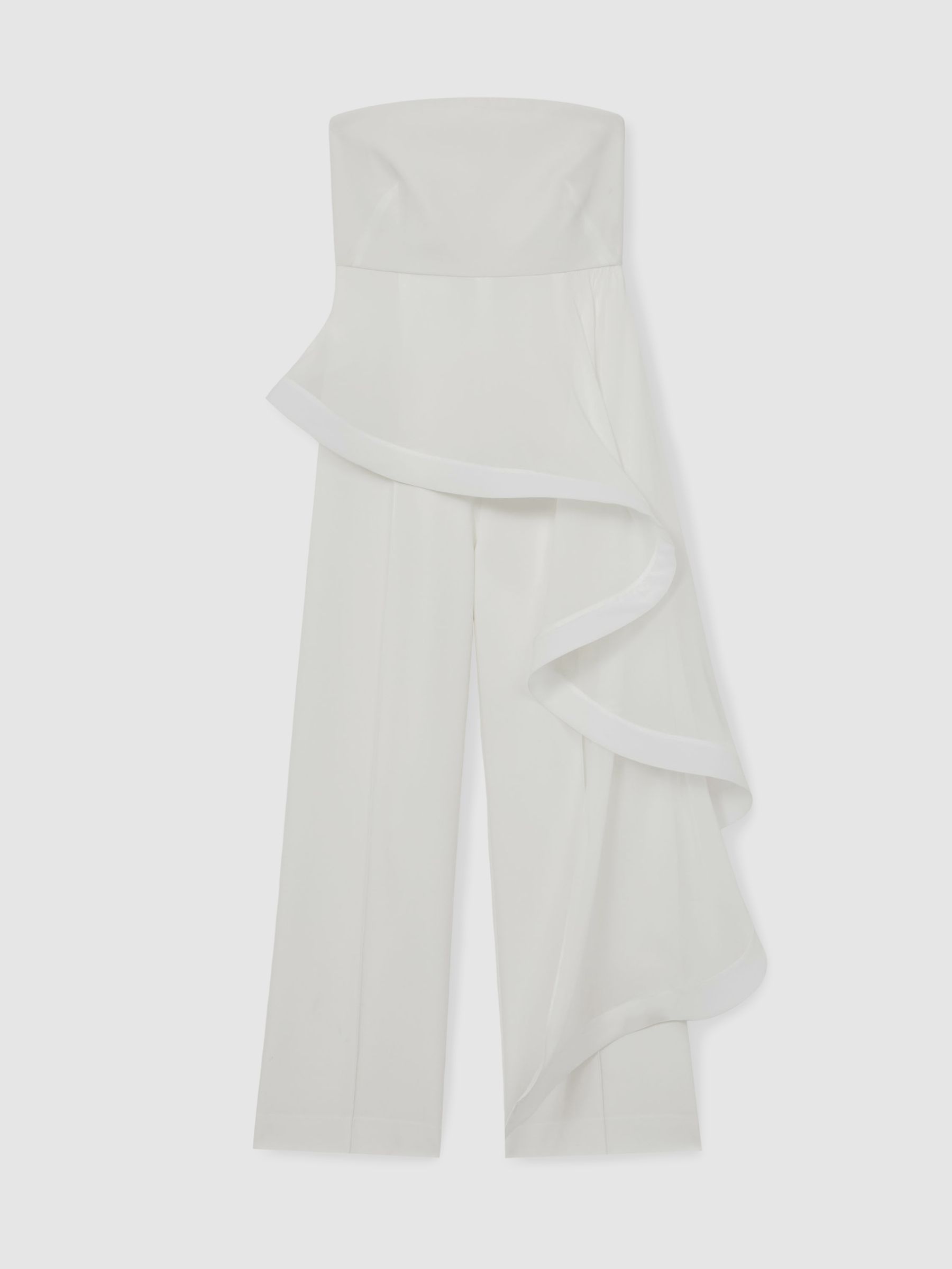 Silk Ruffle Bandeau Wide-Leg Jumpsuit in Ivory