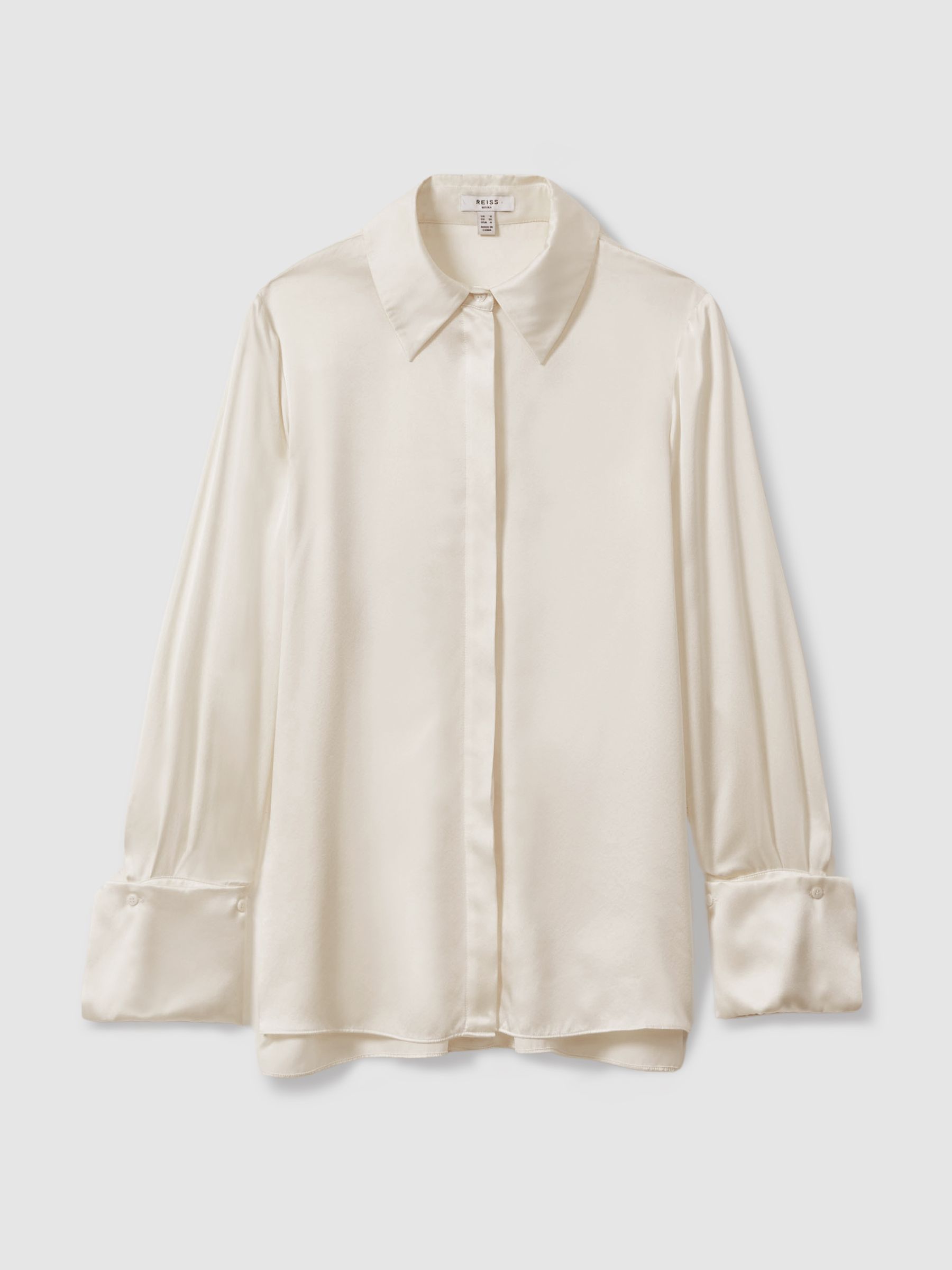 Silk Double-Cuff Button-Through Shirt in Ivory
