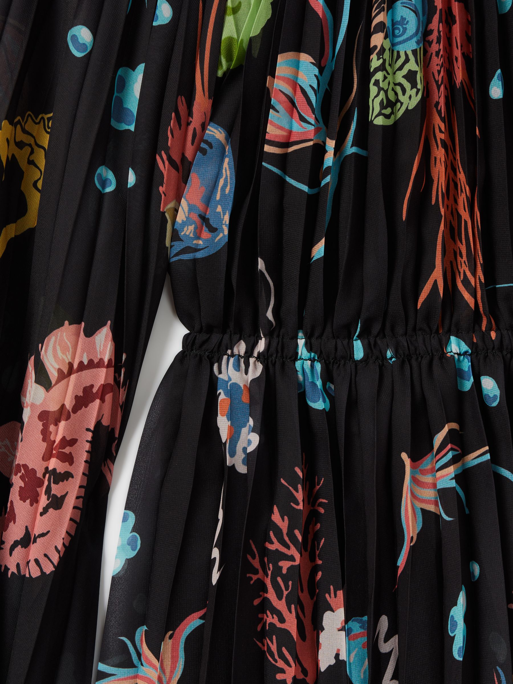 Leo Lin Pleated Bell Sleeve Mini Dress in Twilight Print Black