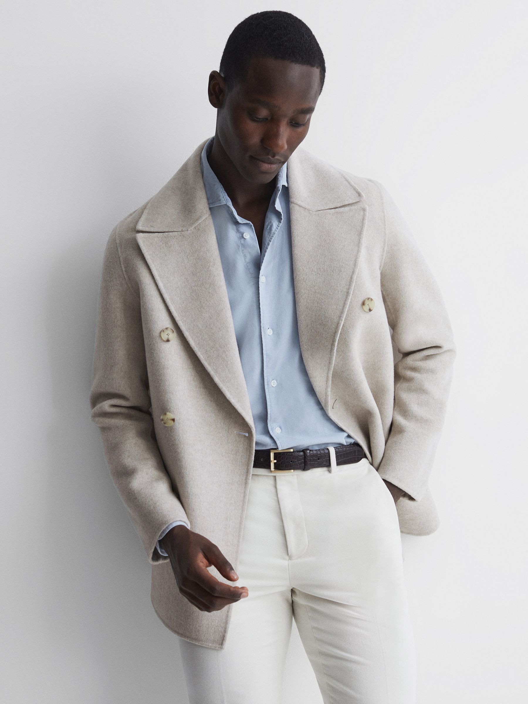 Wool Blend Double Breasted Coat in Oatmeal