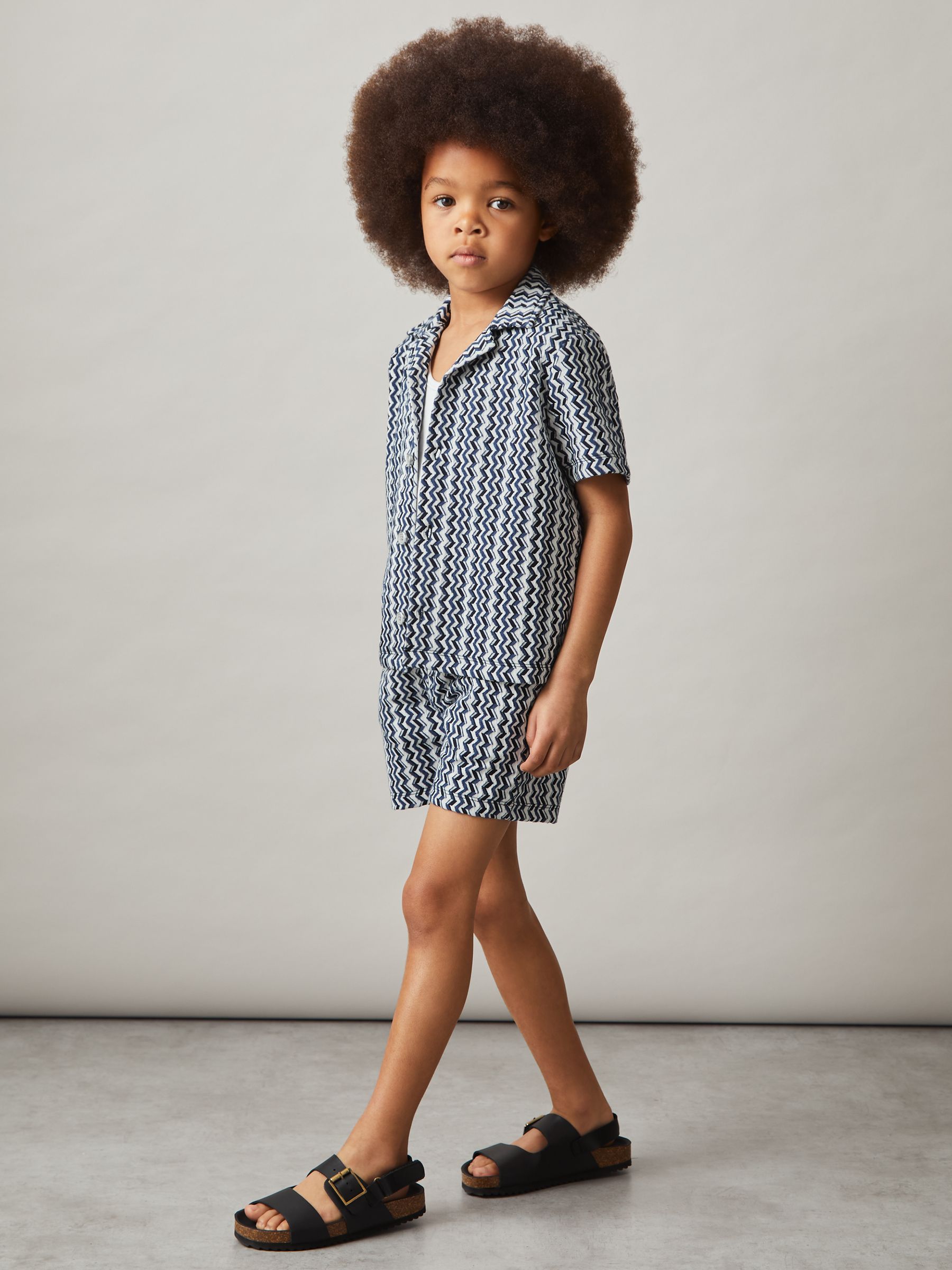 9-13 yrs Zig-Zag Knit Drawstring Shorts in Blue