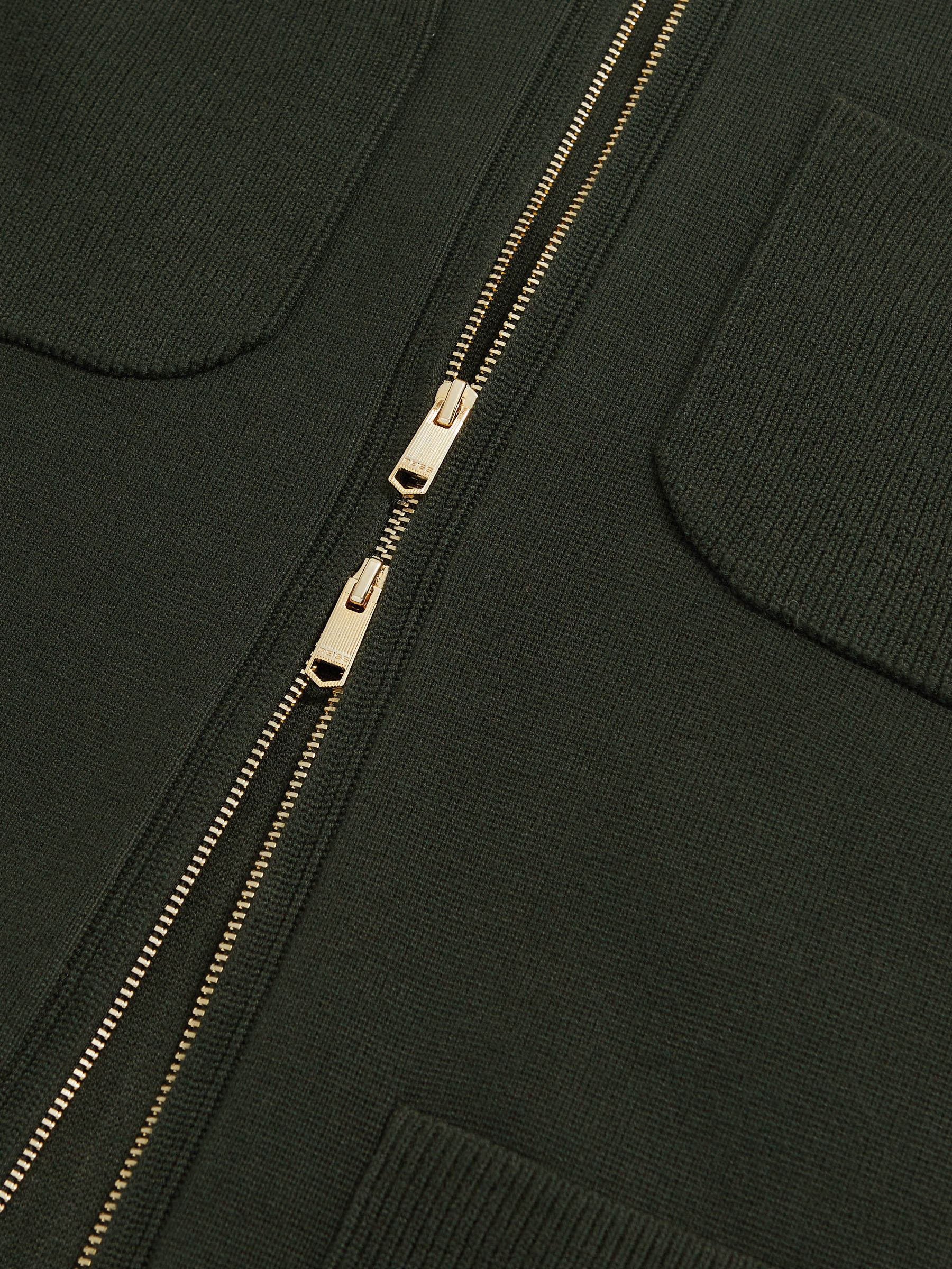 Four-Pocket Zip-Through Cardigan in Forest Green