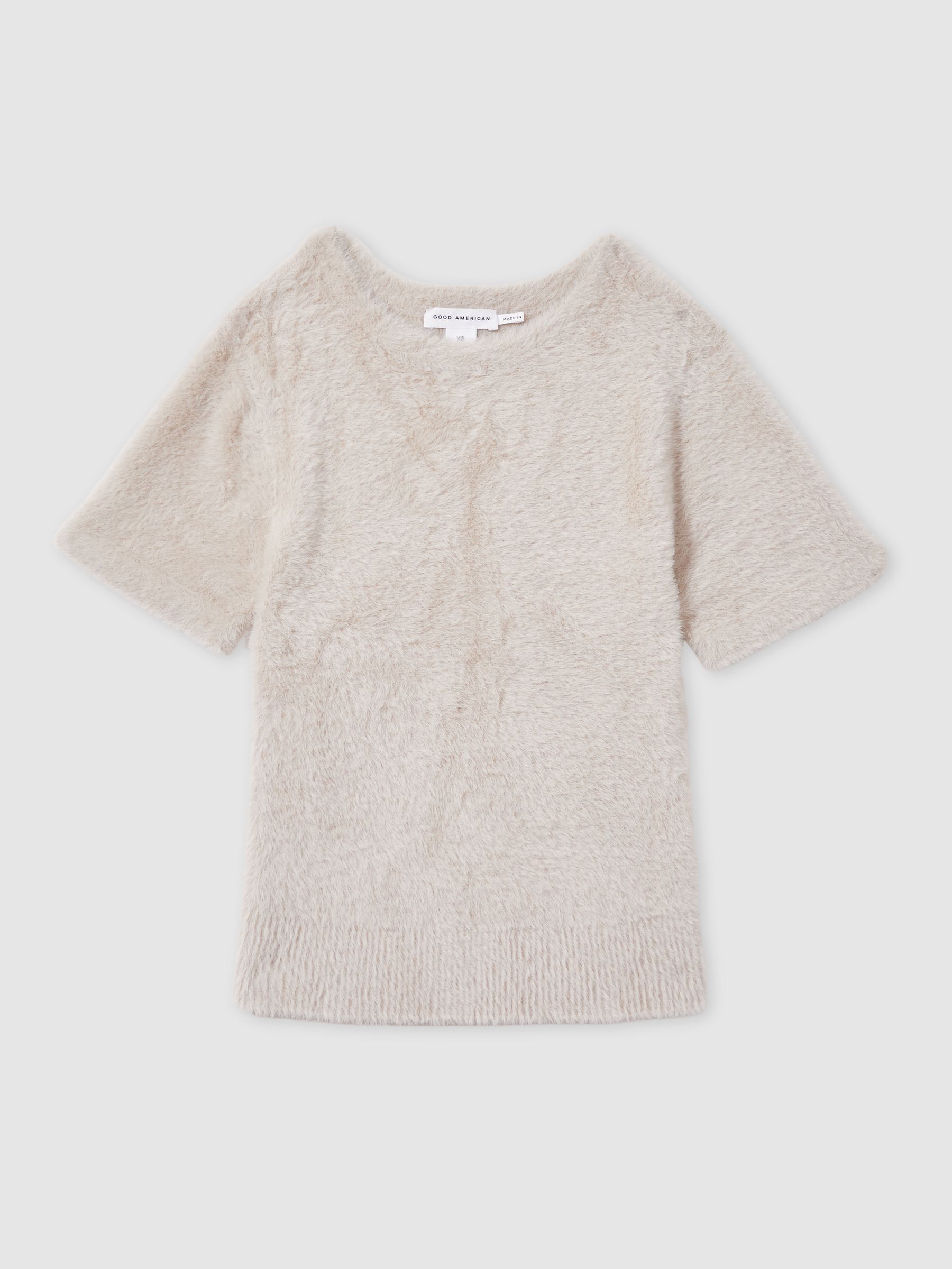 Good American Furry Cropped T-Shirt in Beige