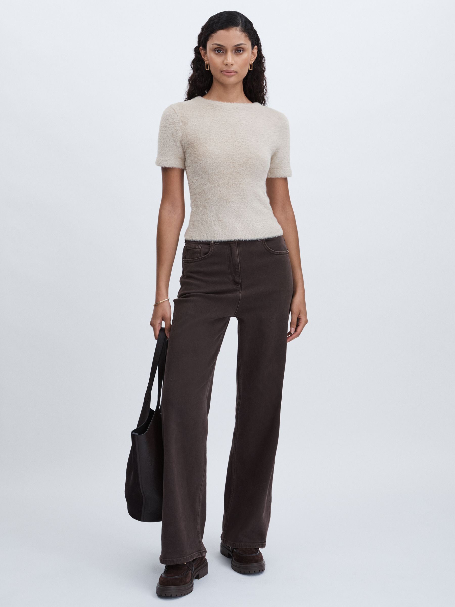 Good American Furry Cropped T-Shirt in Beige