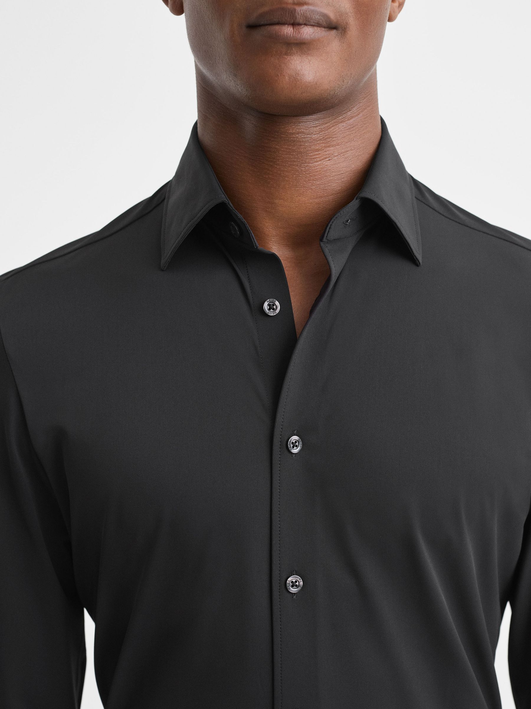 Regular Fit Button-Through Travel Shirt in Black