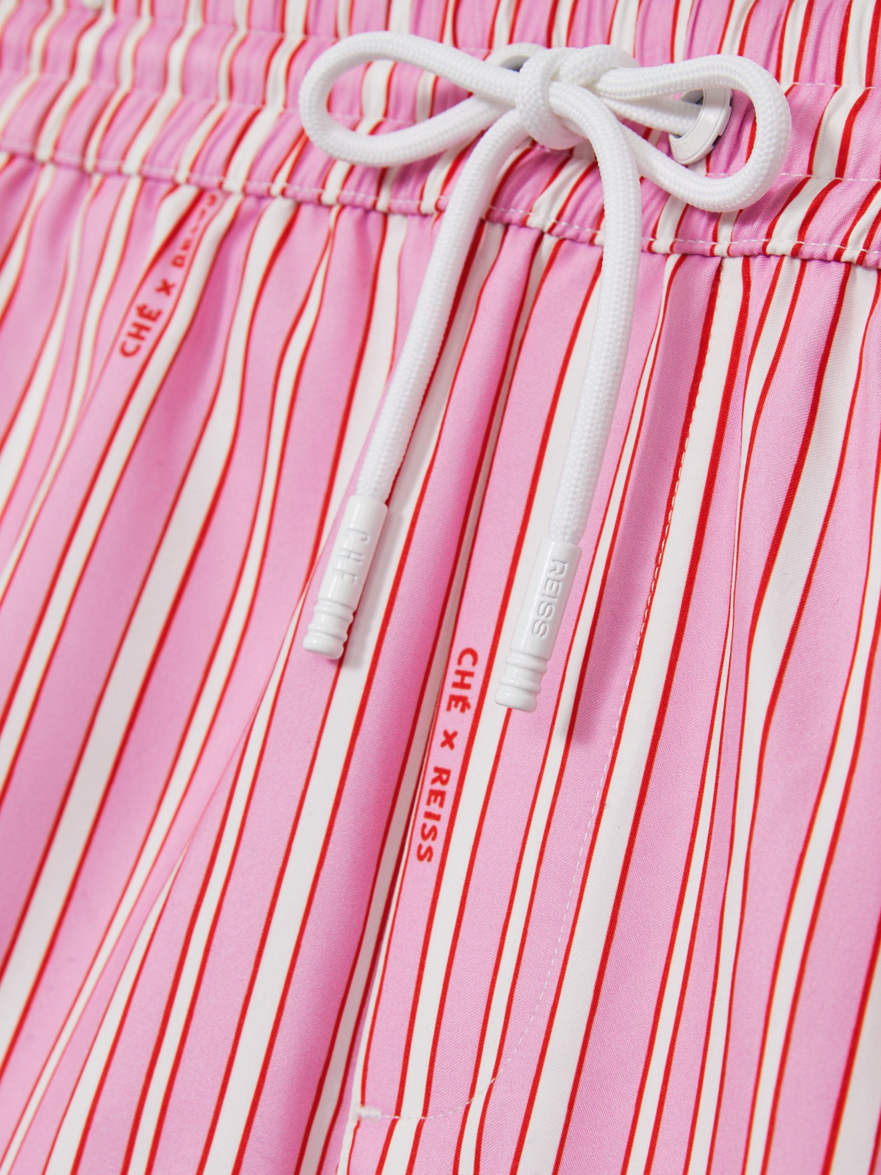 Reiss | Ché Stripe Swim Shorts in Pink/White