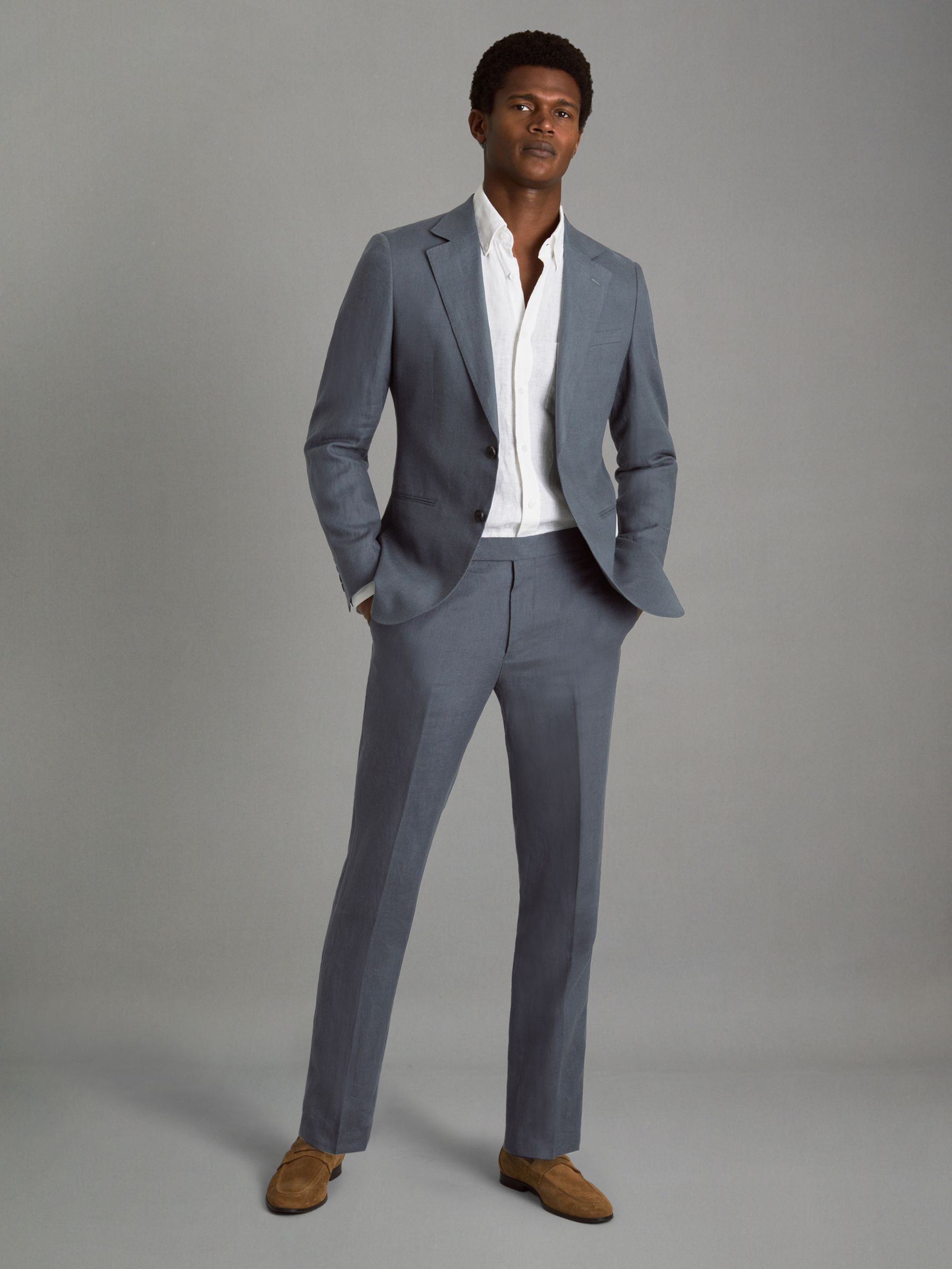 Single-Breasted Linen Suit Blazer Slim Fit in Airforce Blue