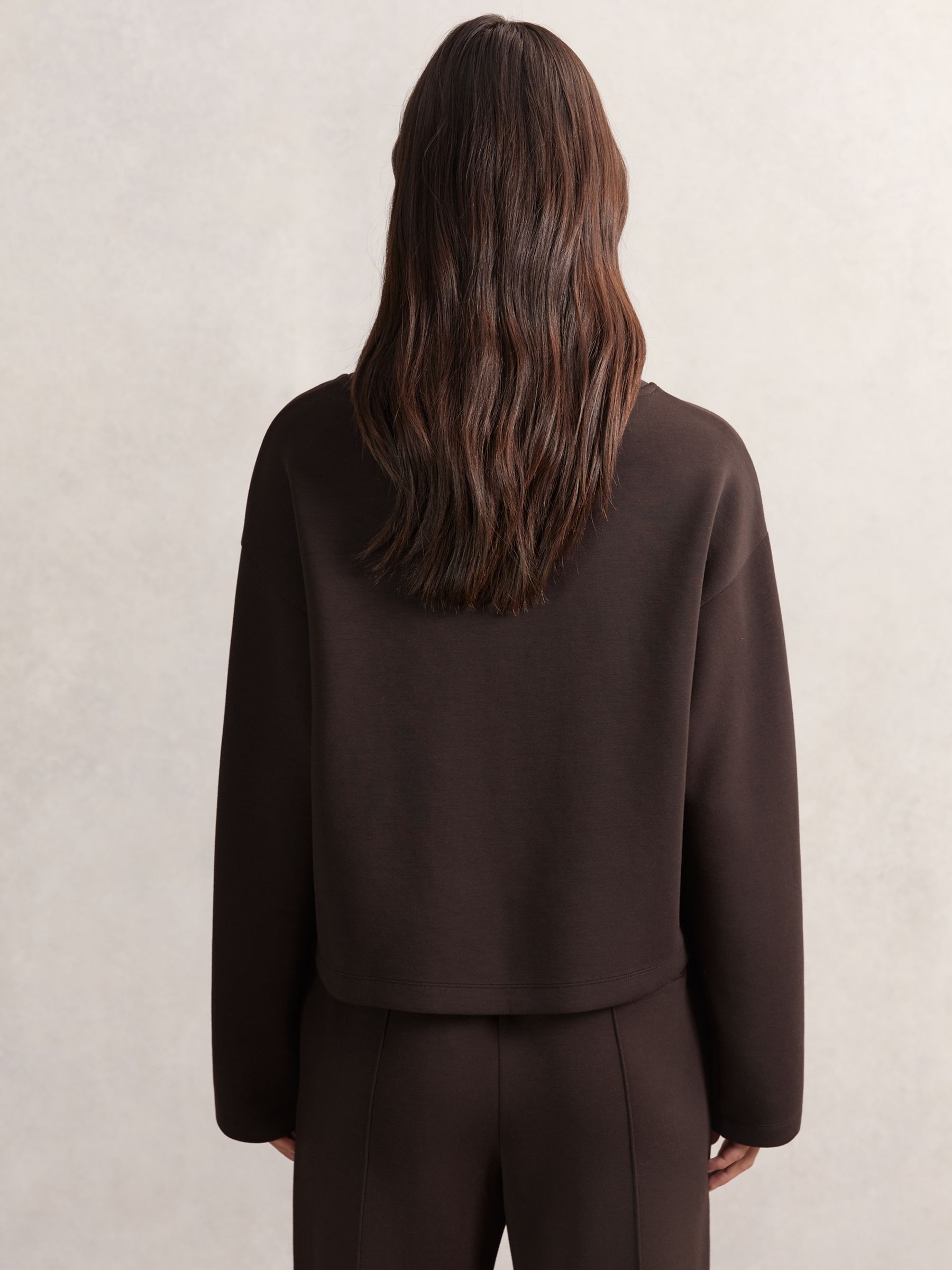 Interlock-Jersey Funnel-Neck Sweatshirt in Dark Chocolate Brown