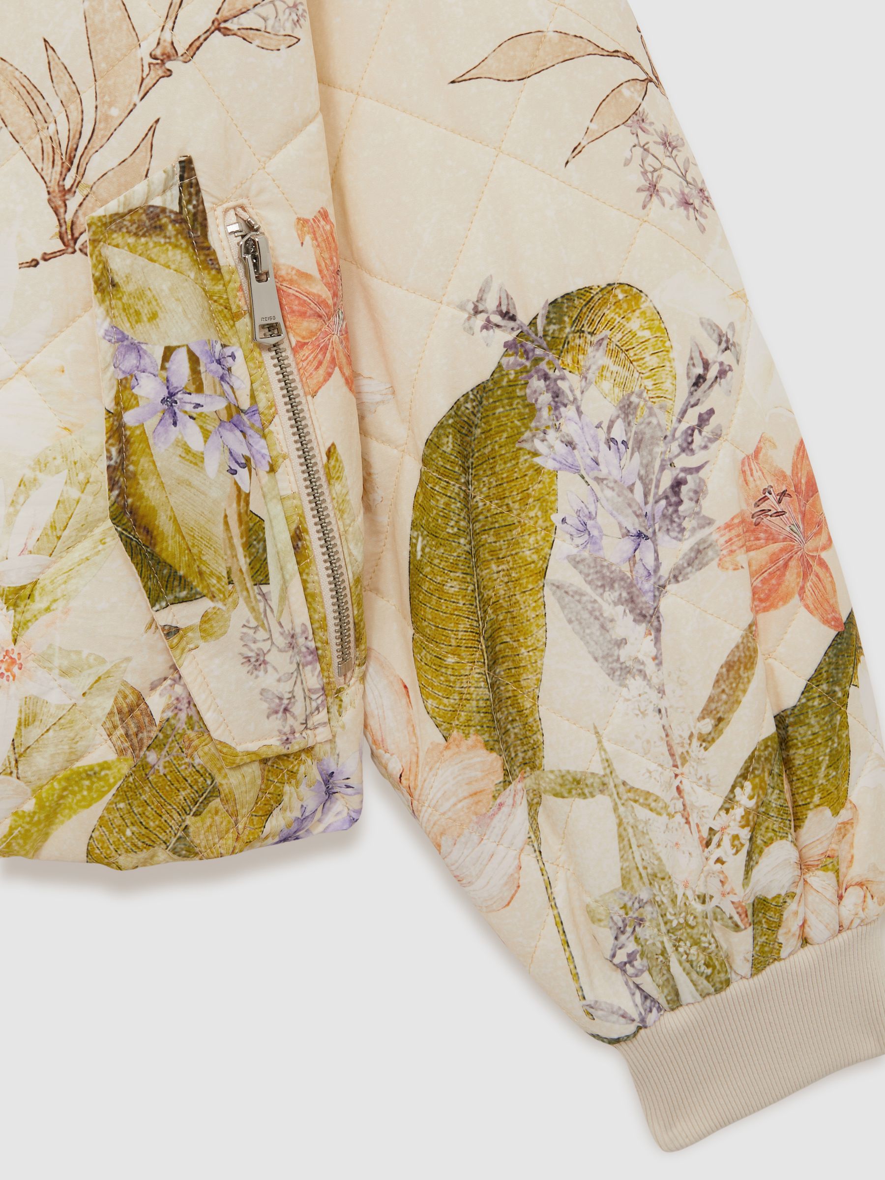 Quilted Printed Bomber Jacket in Pink Print