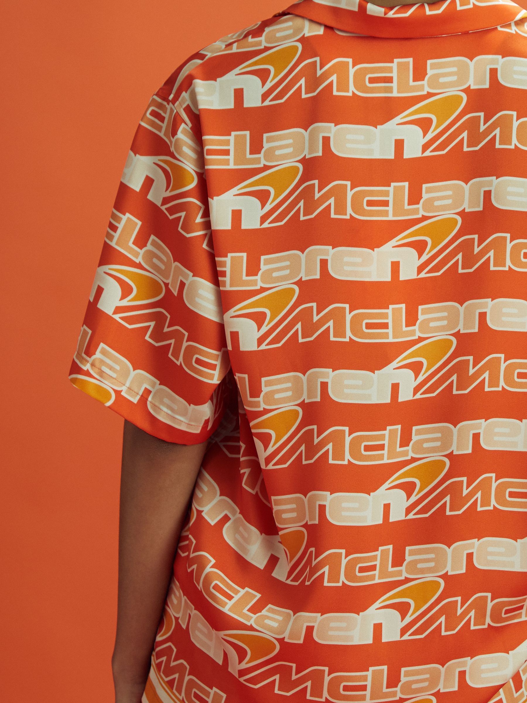 McLaren F1 Printed Cuban Collar Shirt in Papaya Multi