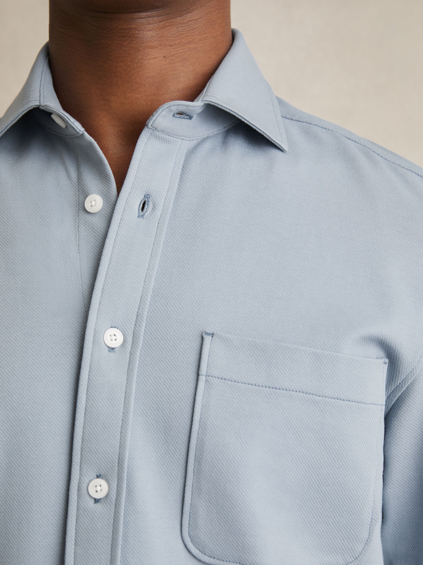 Cotton-Twill Cutaway-Collar Overshirt in Soft Blue