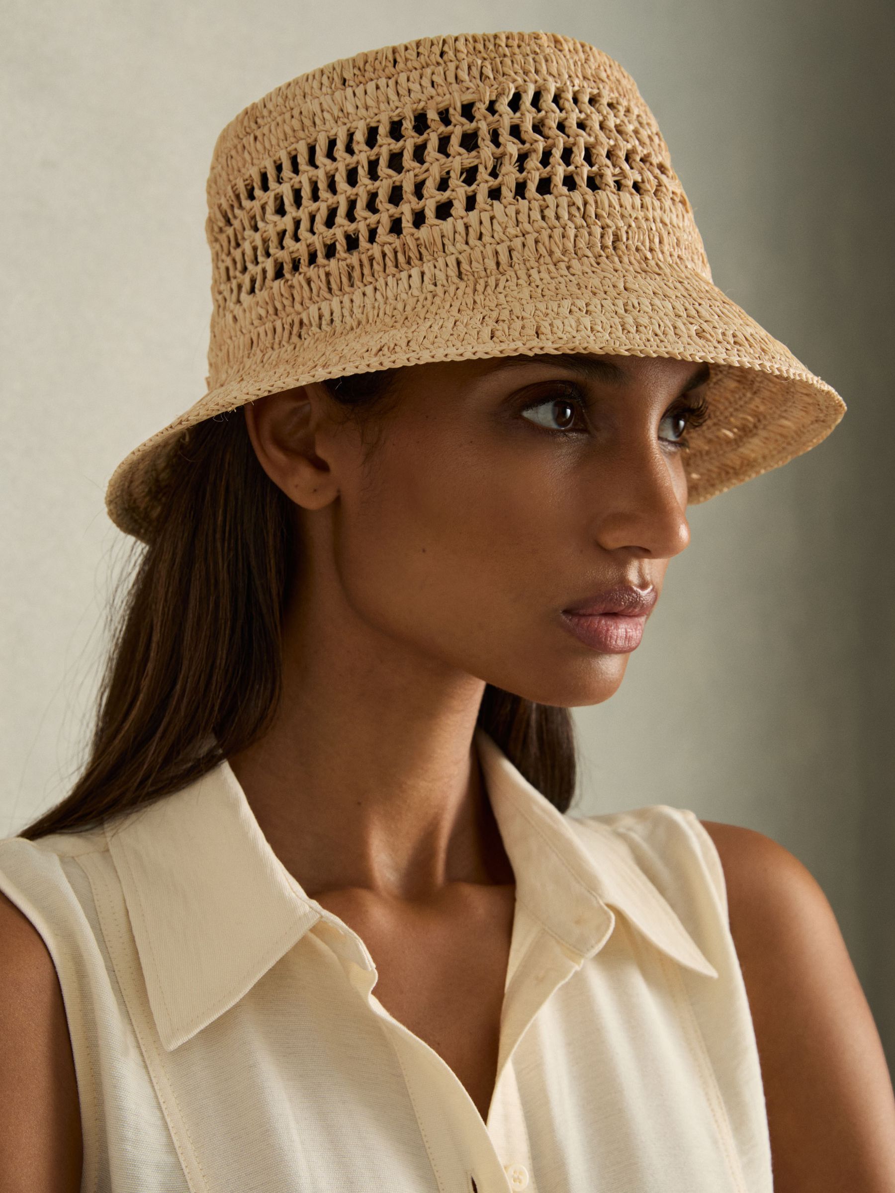 Straw Bucket Hat in Natural