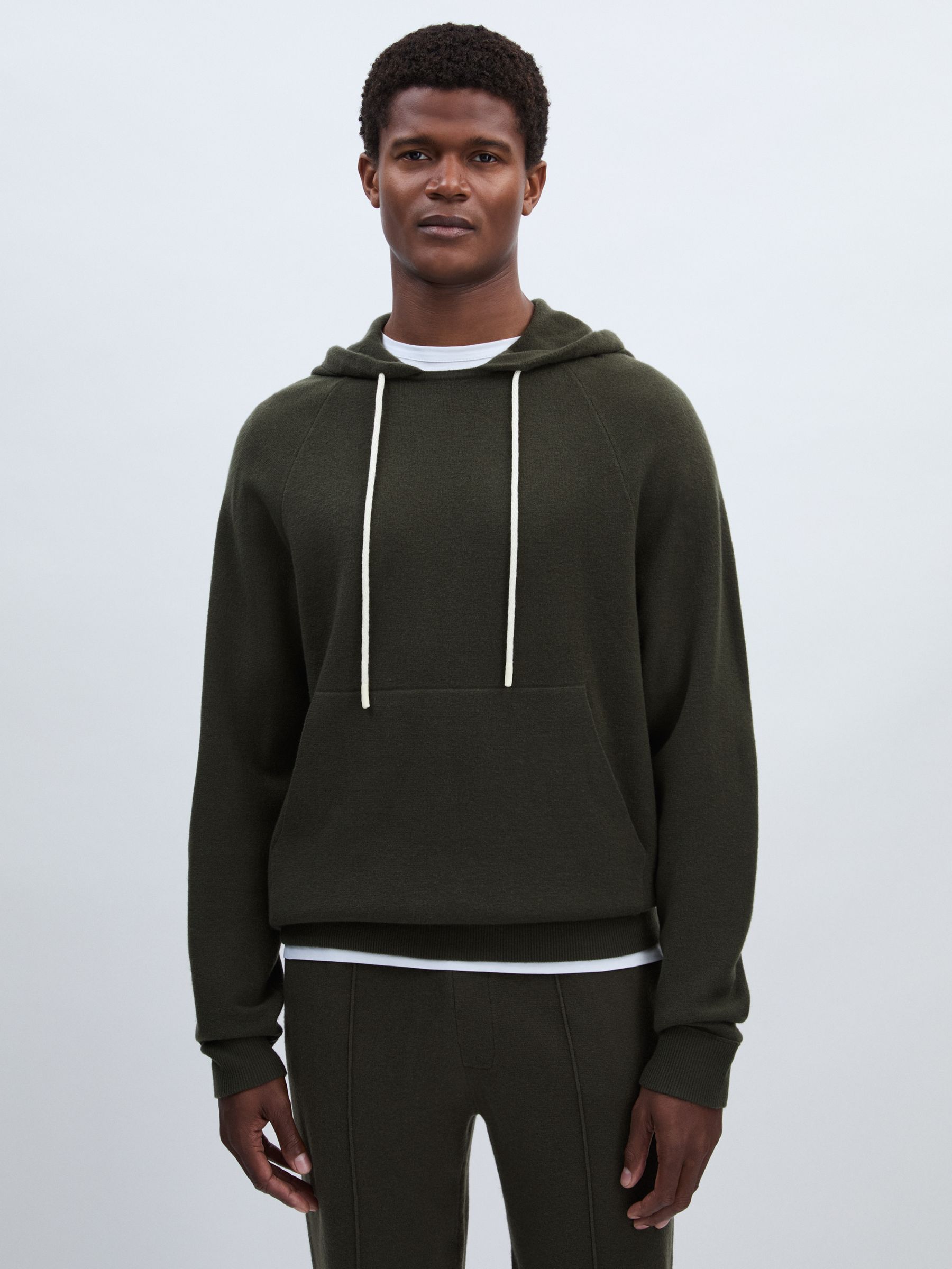 Paige Donaldson Drawstring Knitted Hoodie in Khaki