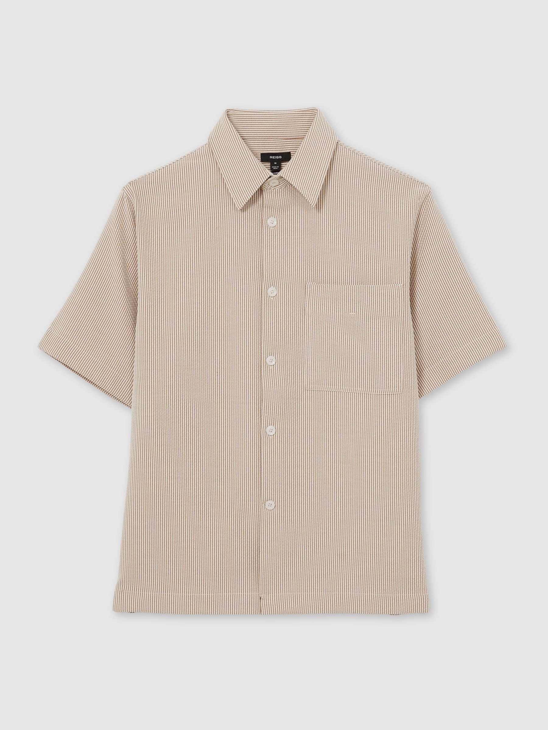 Seersucker Stripe Shirt in Oatmeal/White