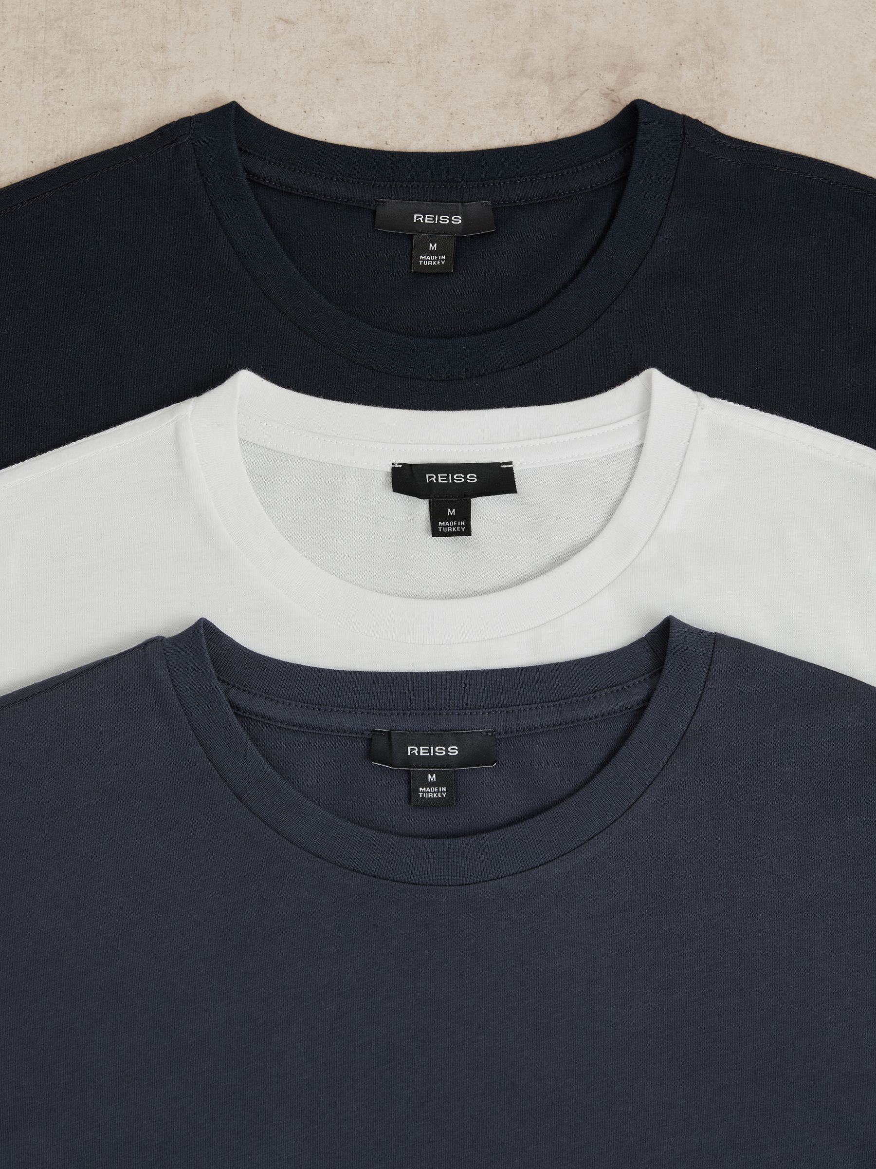 Cotton Crew-Neck T-shirts 3 Pack in White/Navy/Airforce Blue