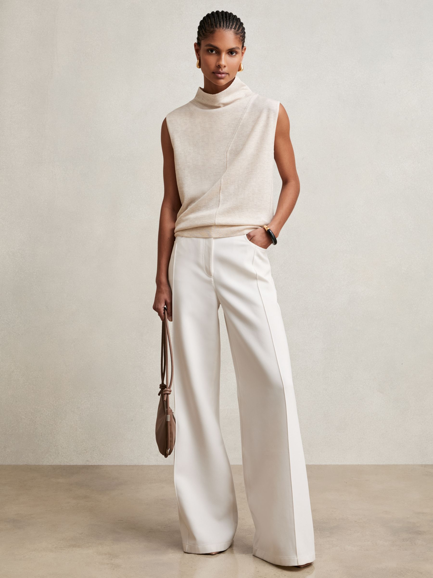 Wool Slouched Sleeveless Top in Stone Neutral