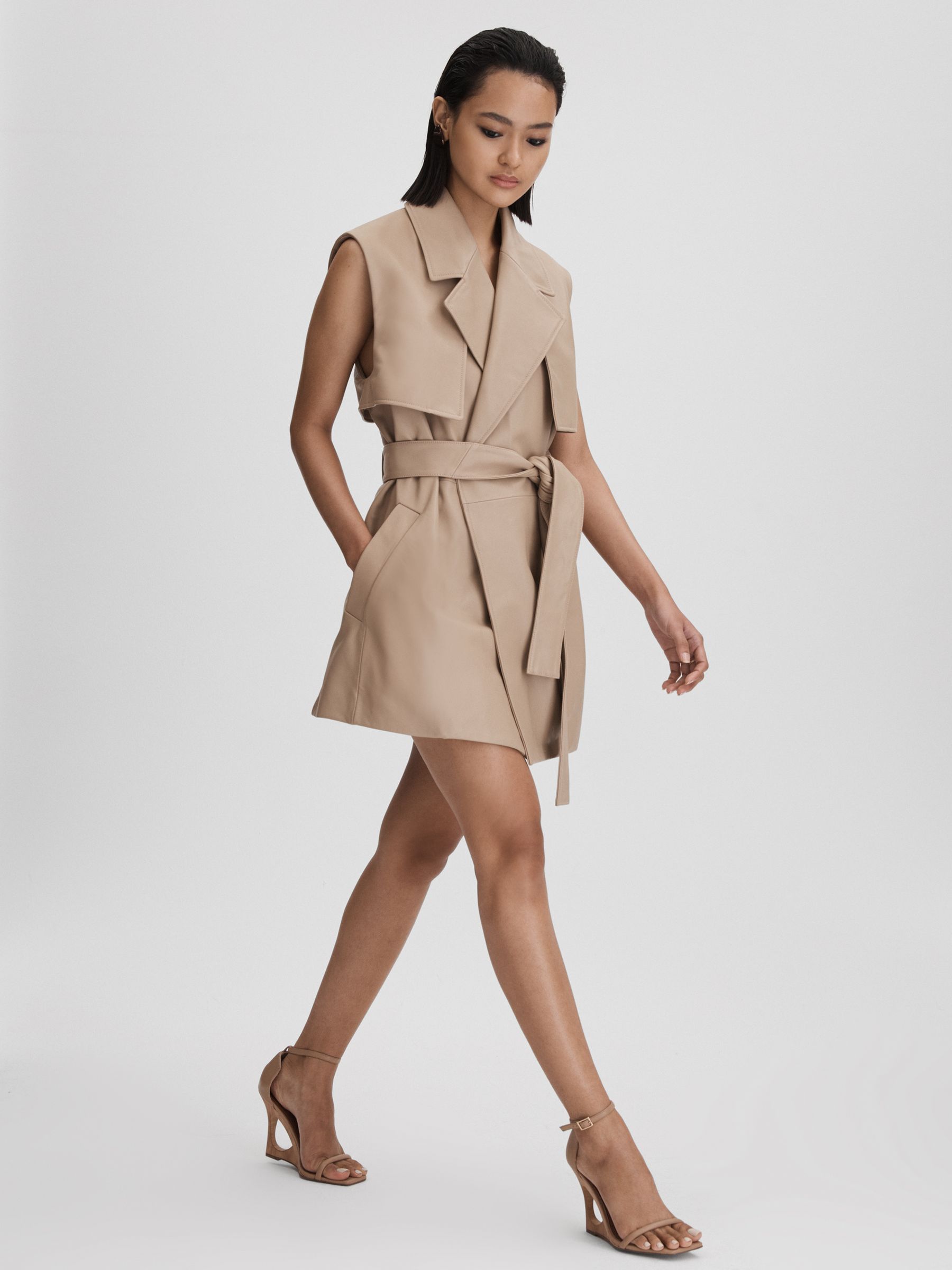 Leather Double Breasted Gilet in Neutral