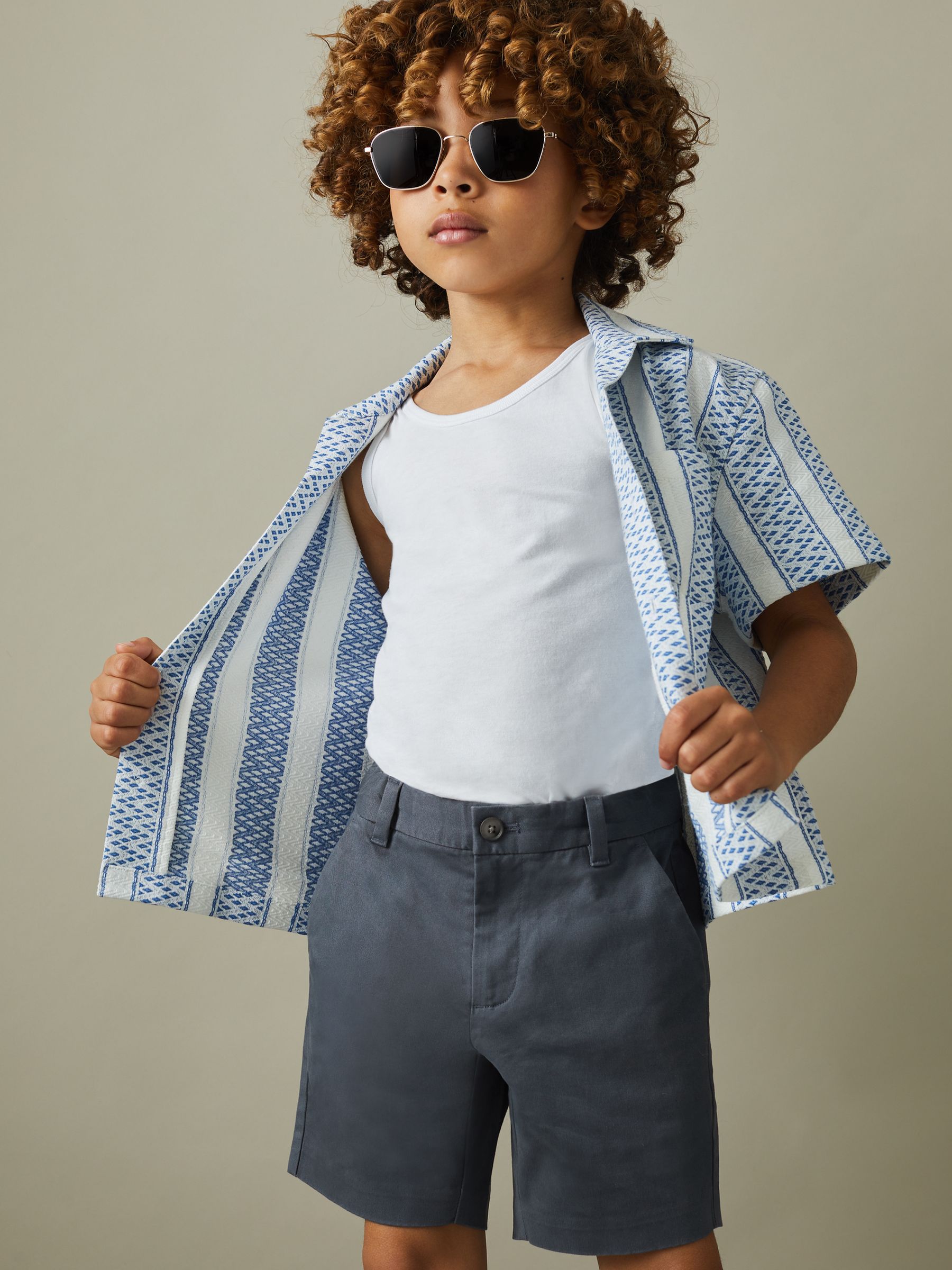 3-9 yrs Cotton Chino Shorts with Stretch in Airforce Blue