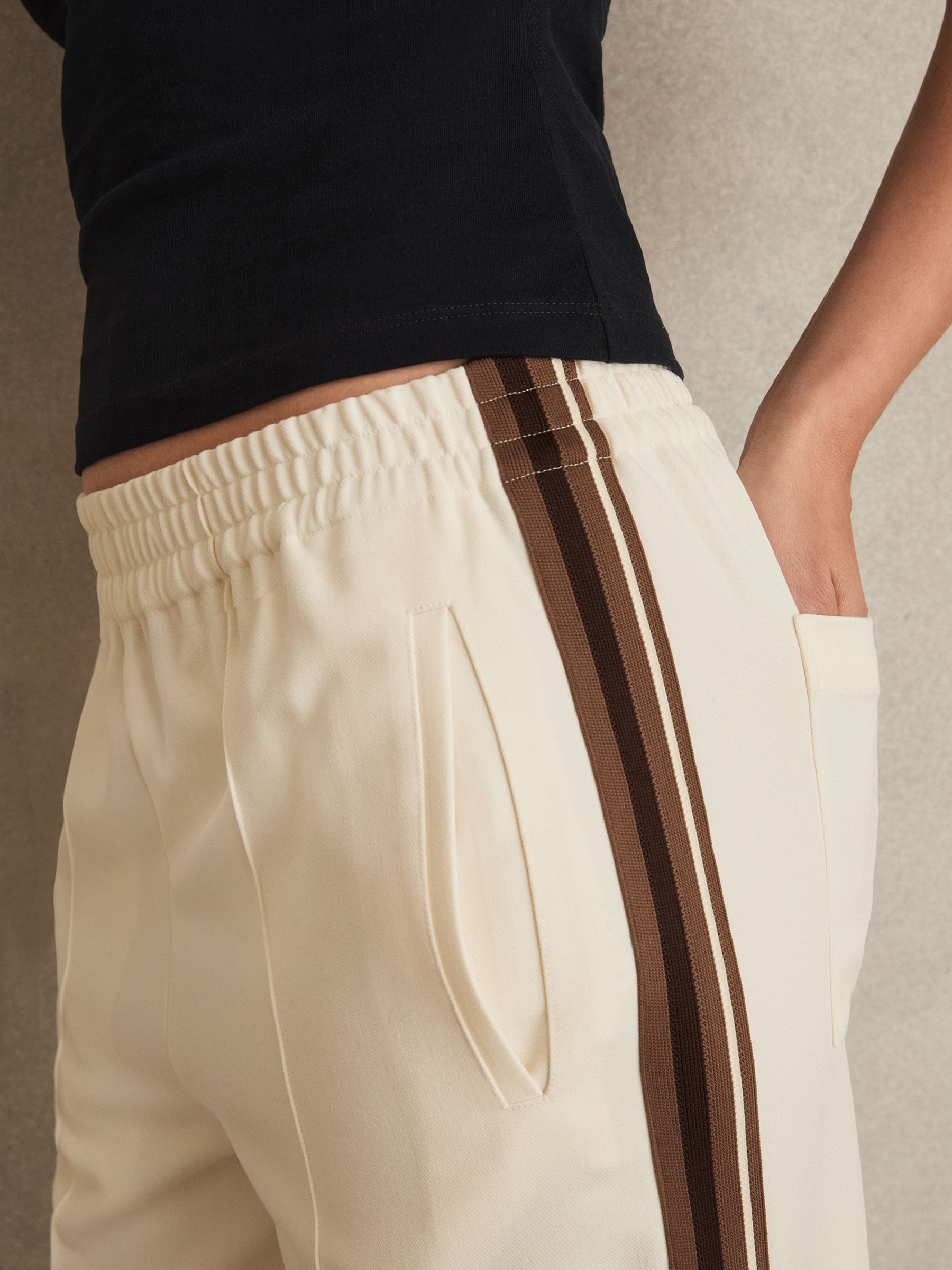 Side-Stripe Wide-Leg Trousers in Cream
