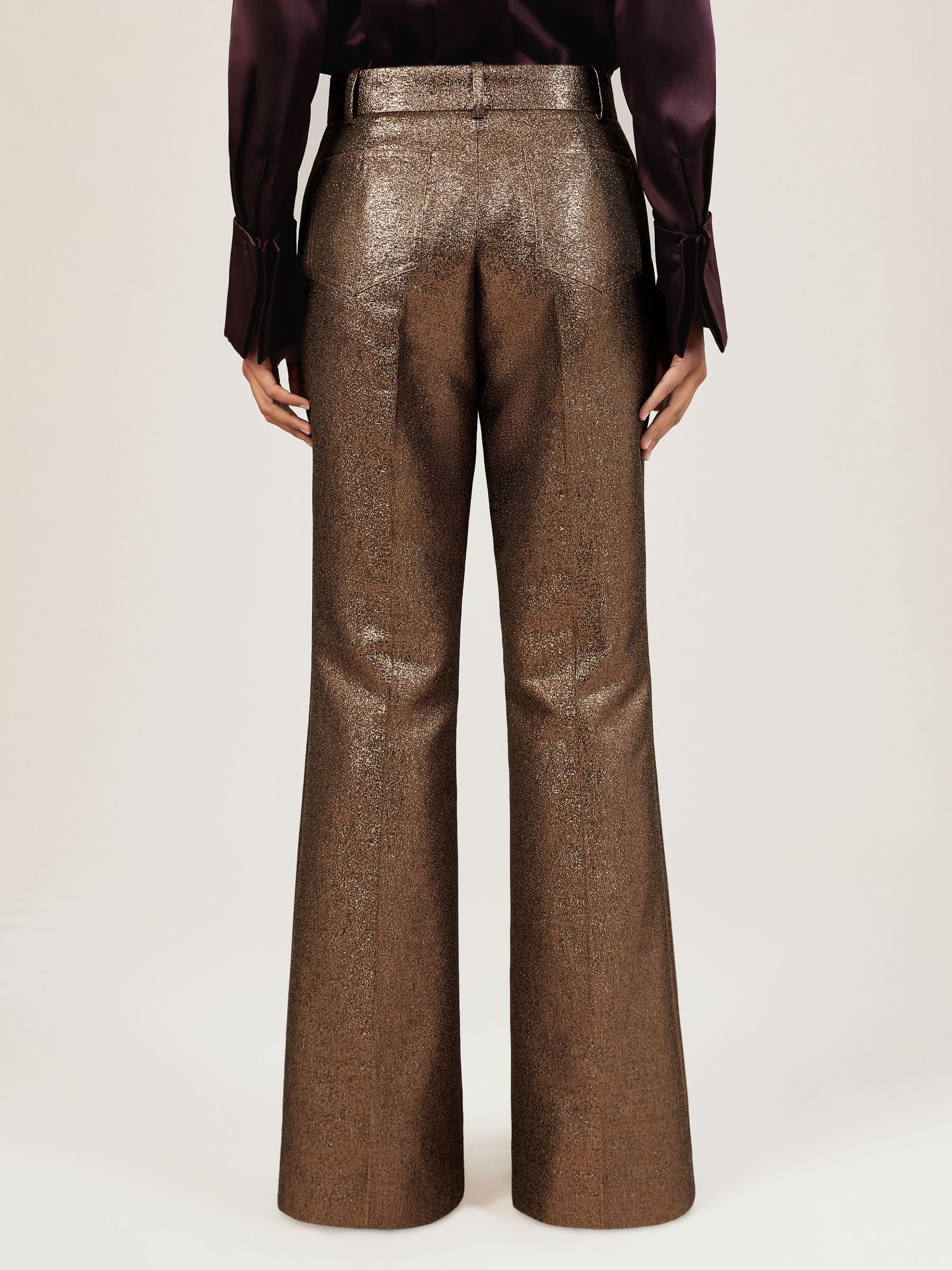 Petite Sparkle Patch-Pocket Flared Trousers in Gold