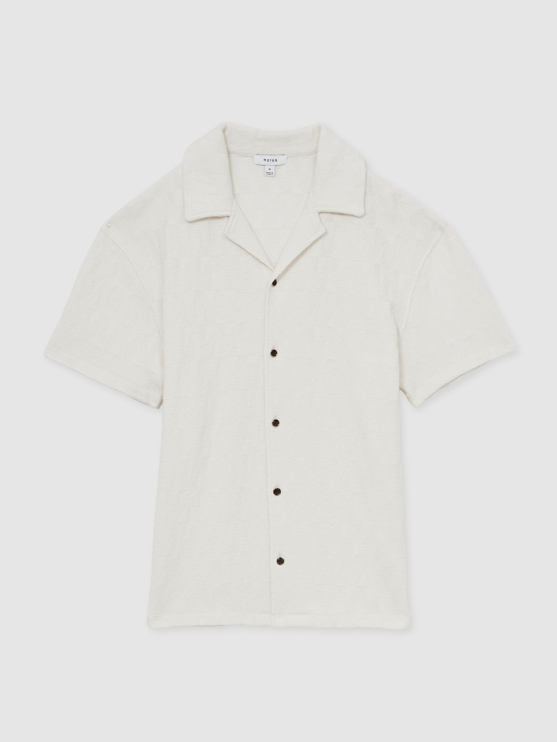 Cotton Textured Cuban Collar Shirt in Off White