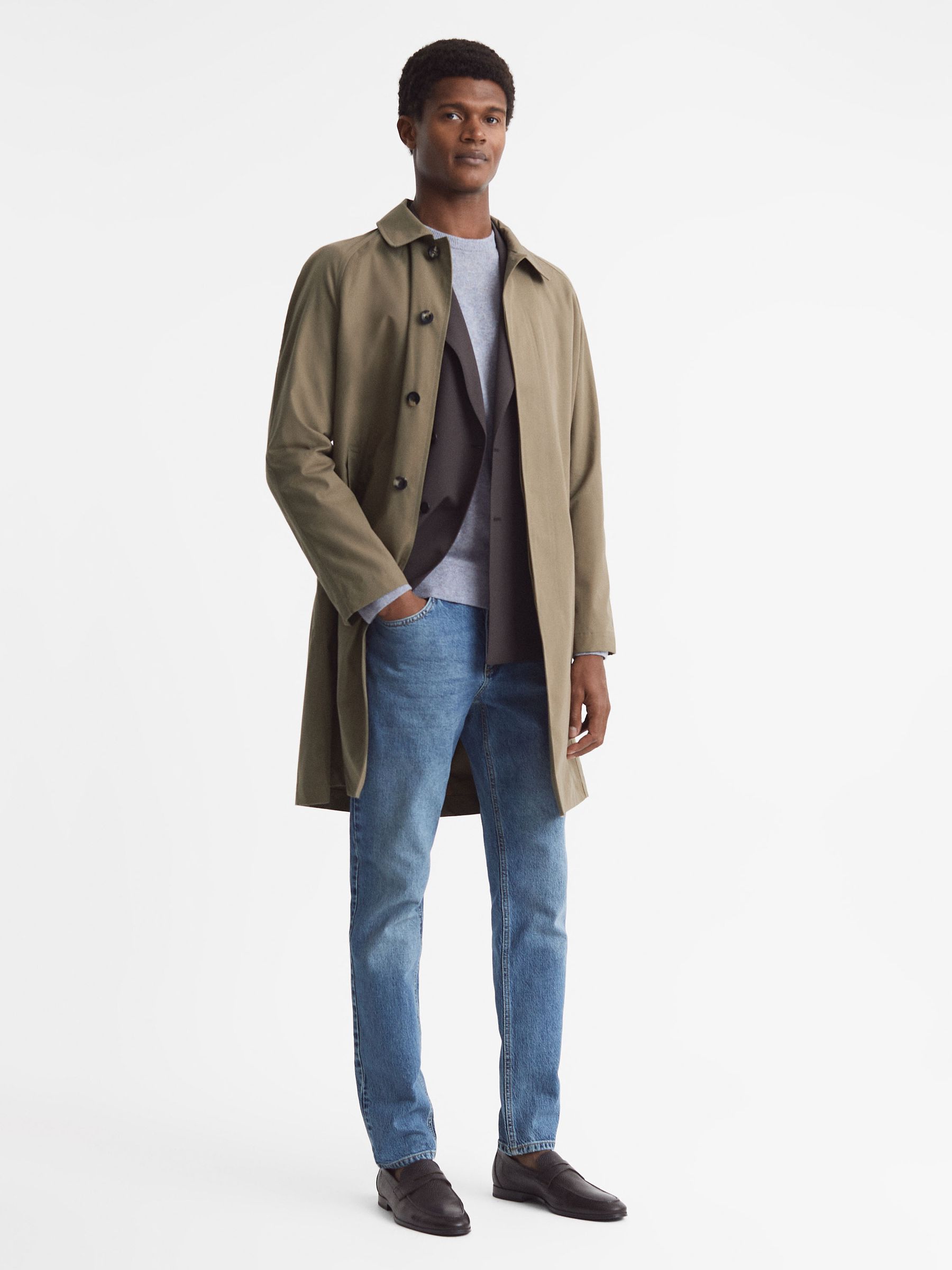 Private White Mid-Length Trench Coat in Sage