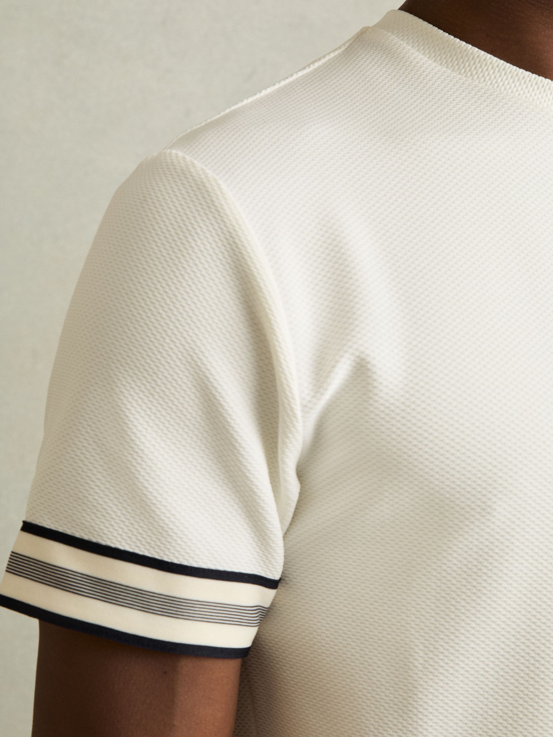 Tape-Cuff Textured T-Shirt in White