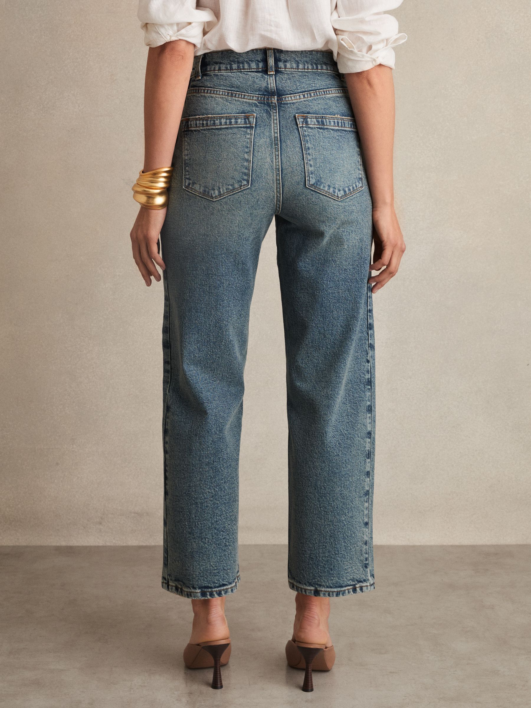 Barrel-Leg Seam Jeans in Mid Blue