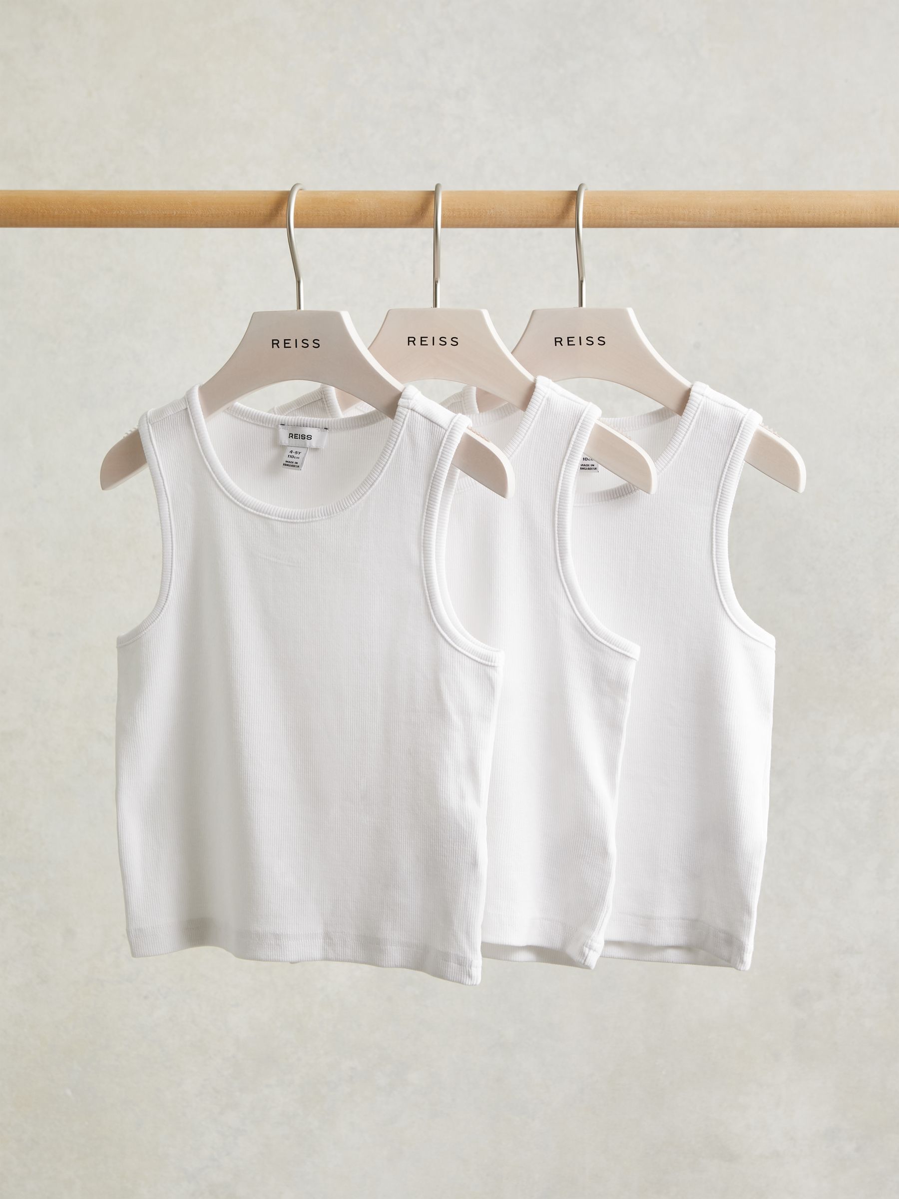 3-9 yrs Cotton Stretch Ribbed Vest 3 Pack in White