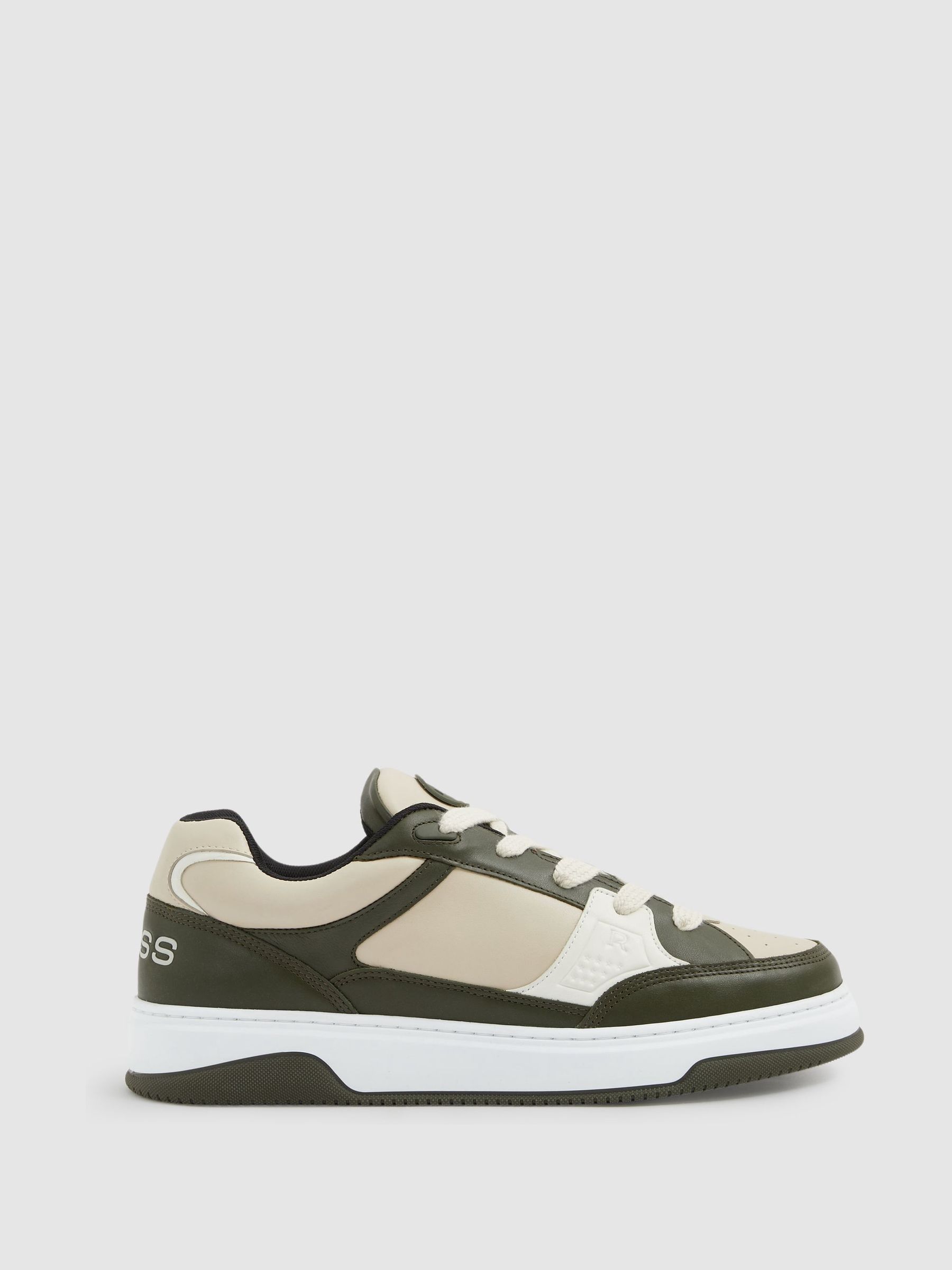 Panelled Leather Trainers in Green