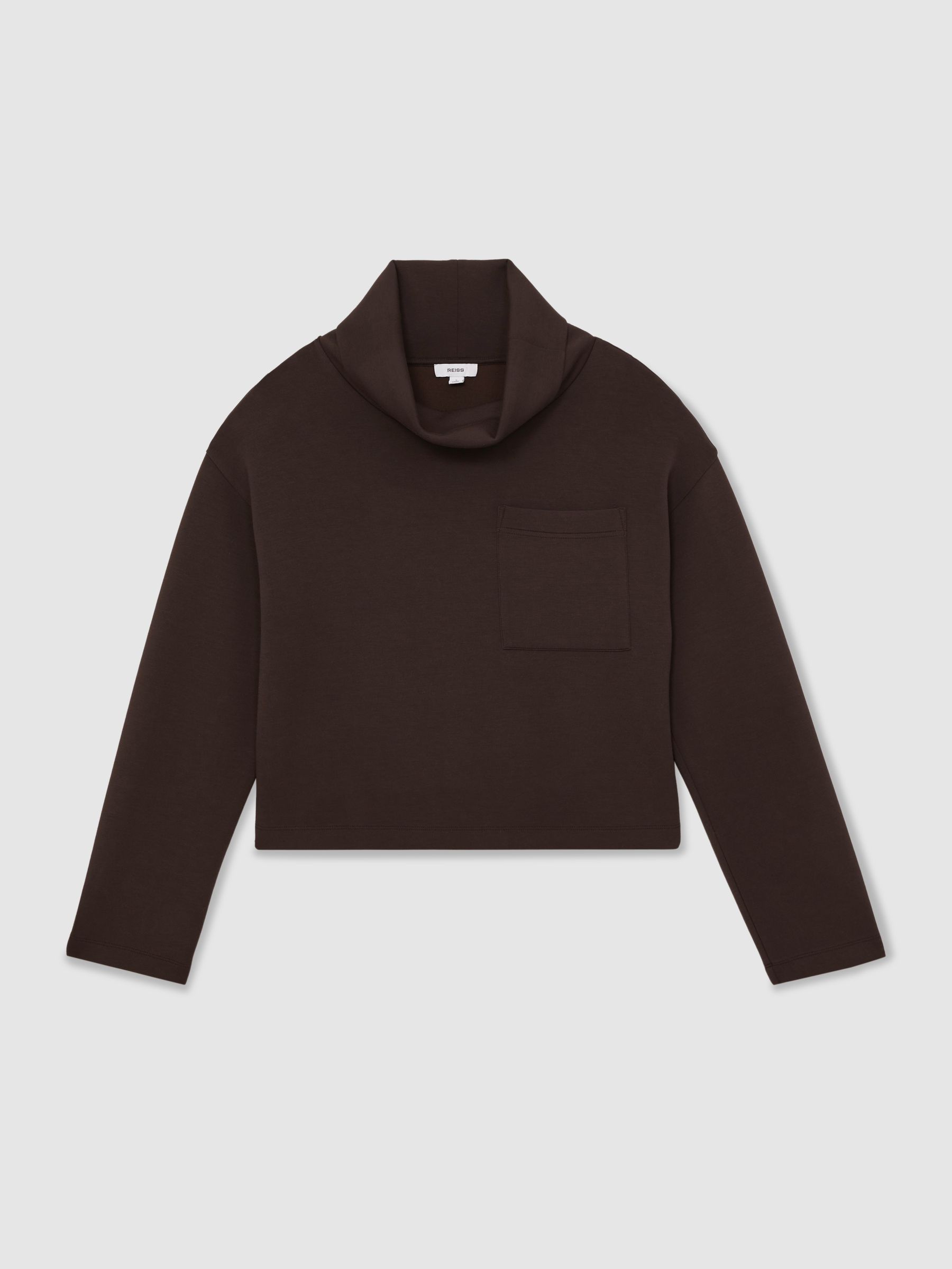Interlock-Jersey Funnel-Neck Sweatshirt in Dark Chocolate Brown