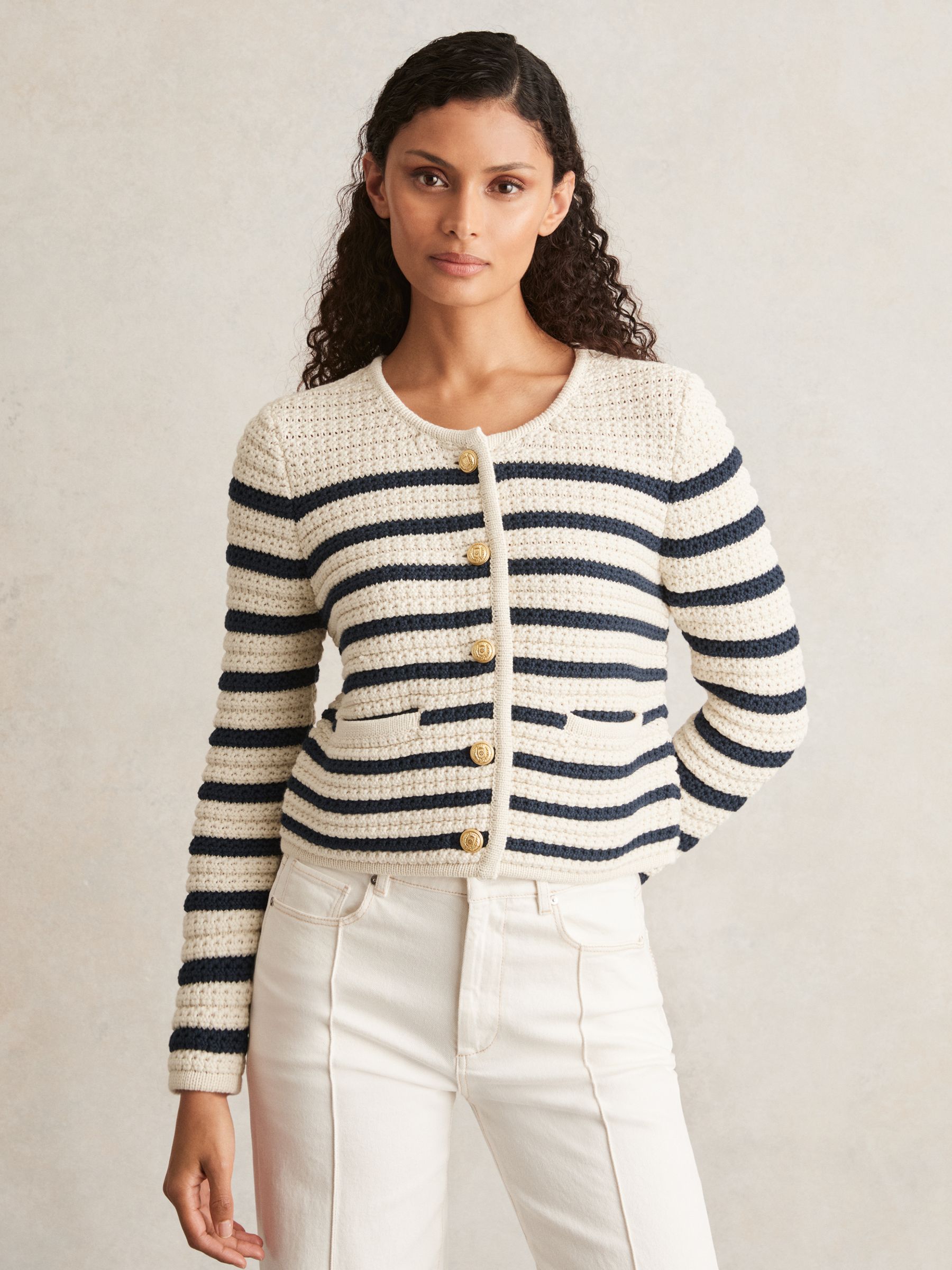 Paige Ivory Textured Knit Stripe Cardigan in Ivory