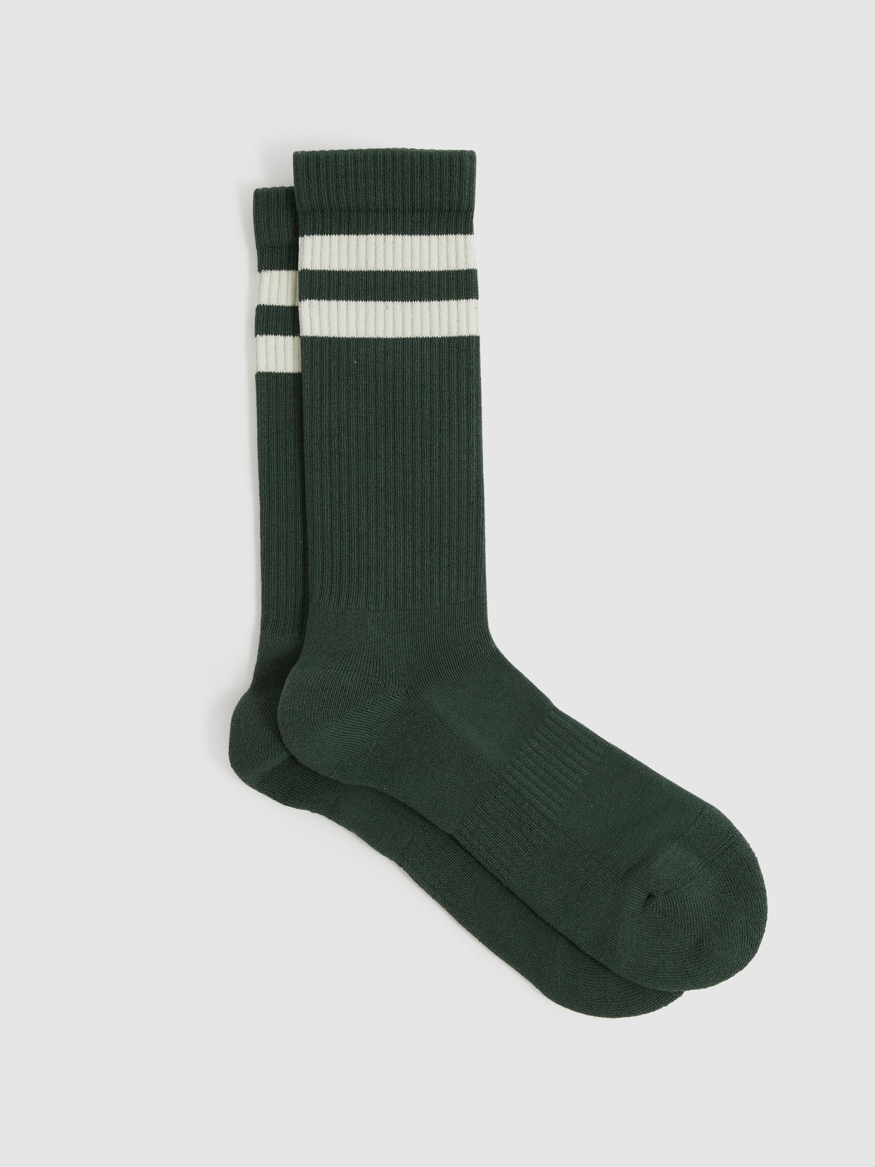Cotton-Blend Double-Stripe Socks in Pine Green/Ecru