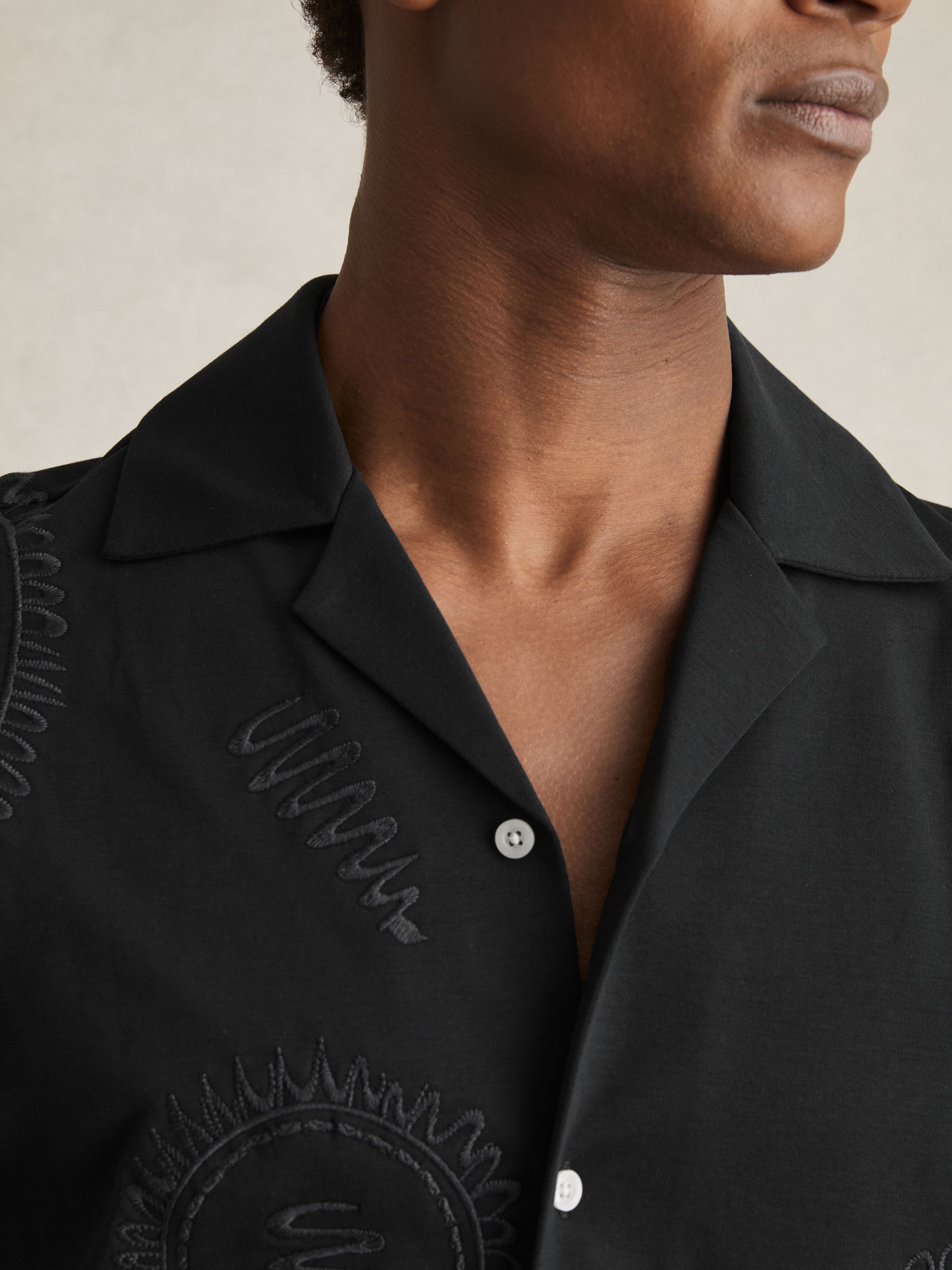 Cotton Paisley-Embroidered Shirt in Black