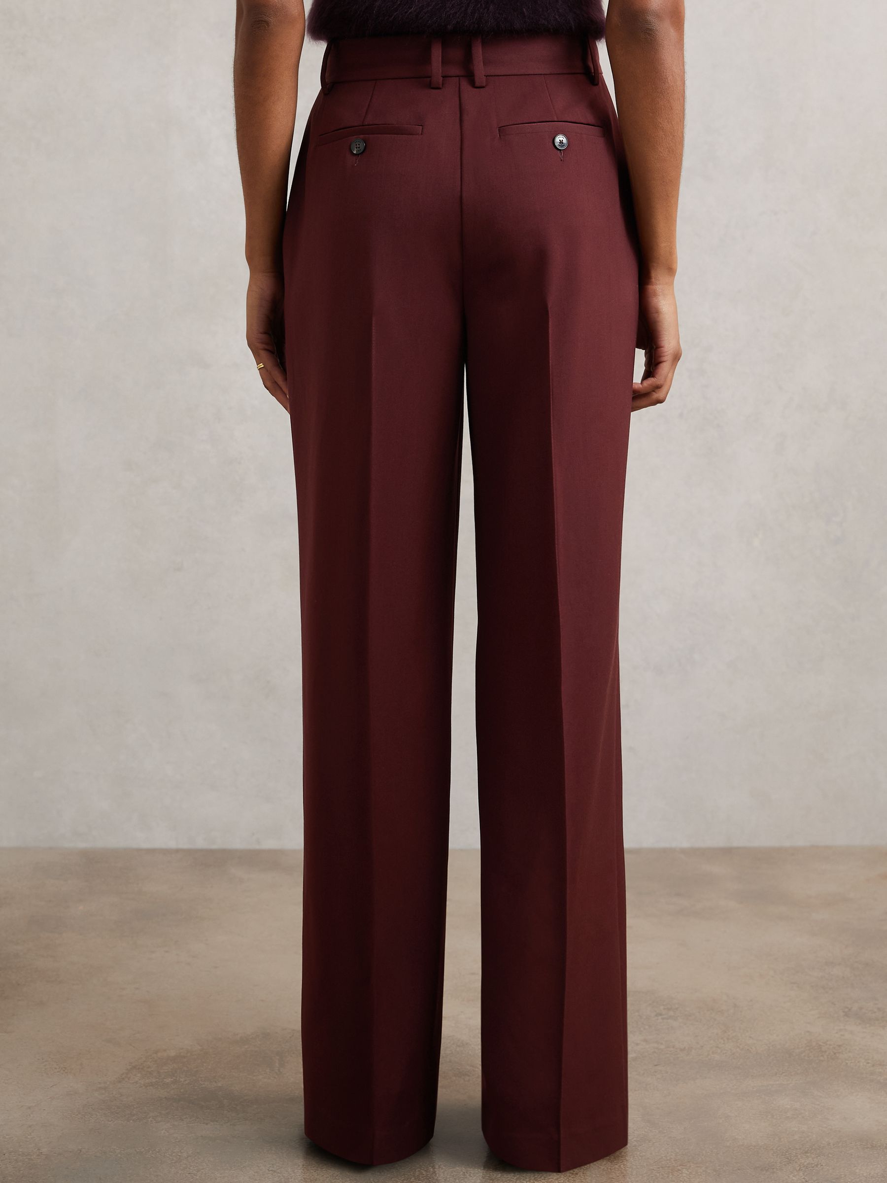 Wide-Leg Pintuck Trousers in Burgundy