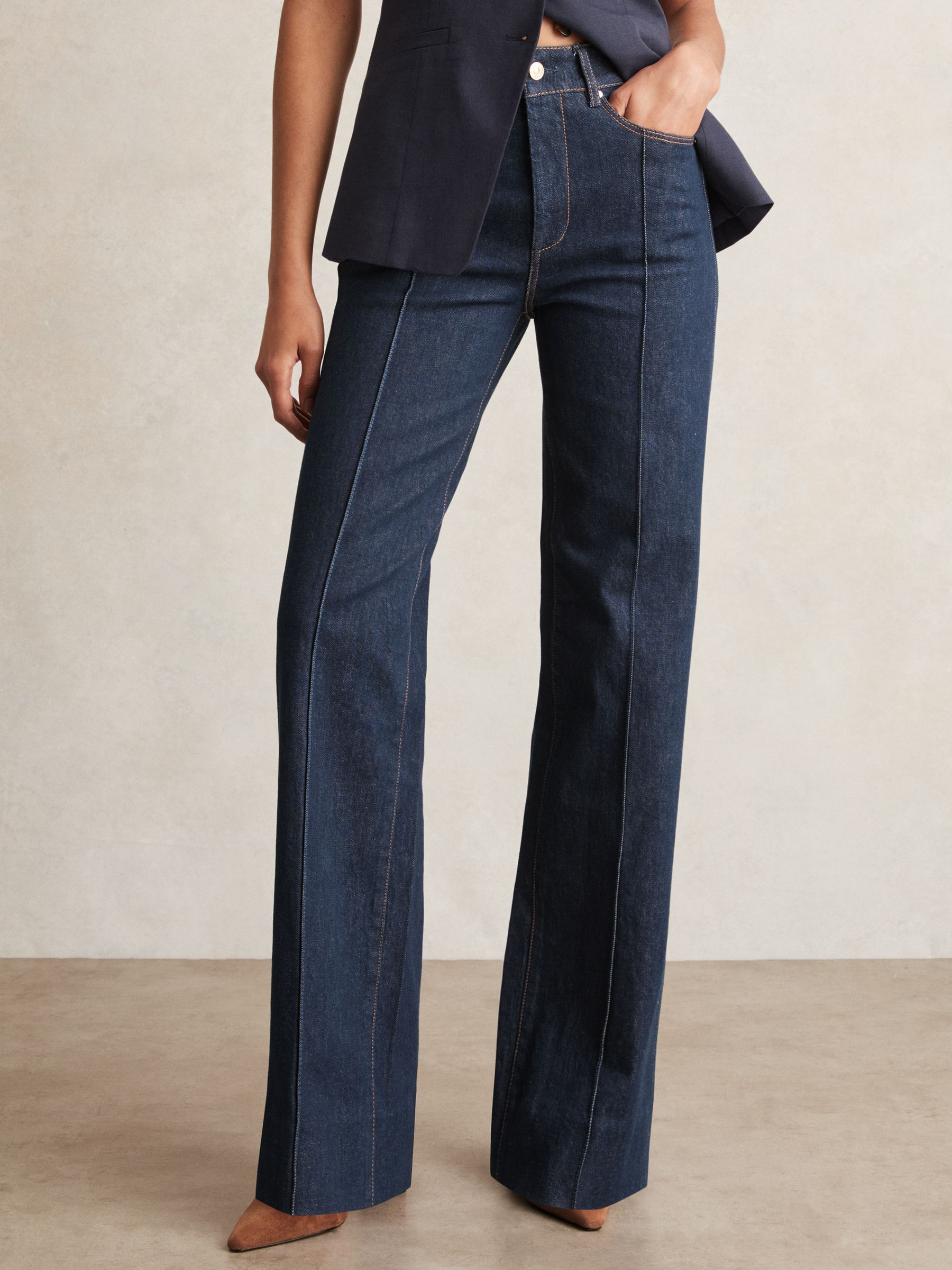 Paige Wide Leg Pintuck Jeans in Anais Blue
