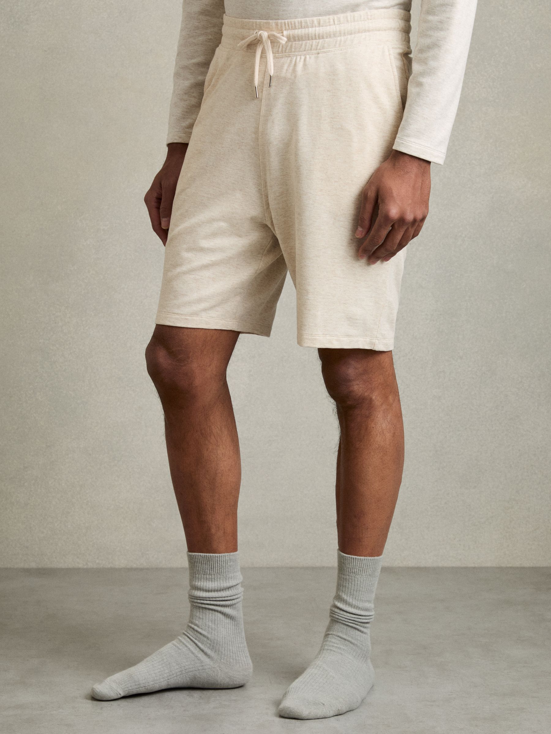 Drawstring Fleece Lined Shorts in Oatmeal Melange