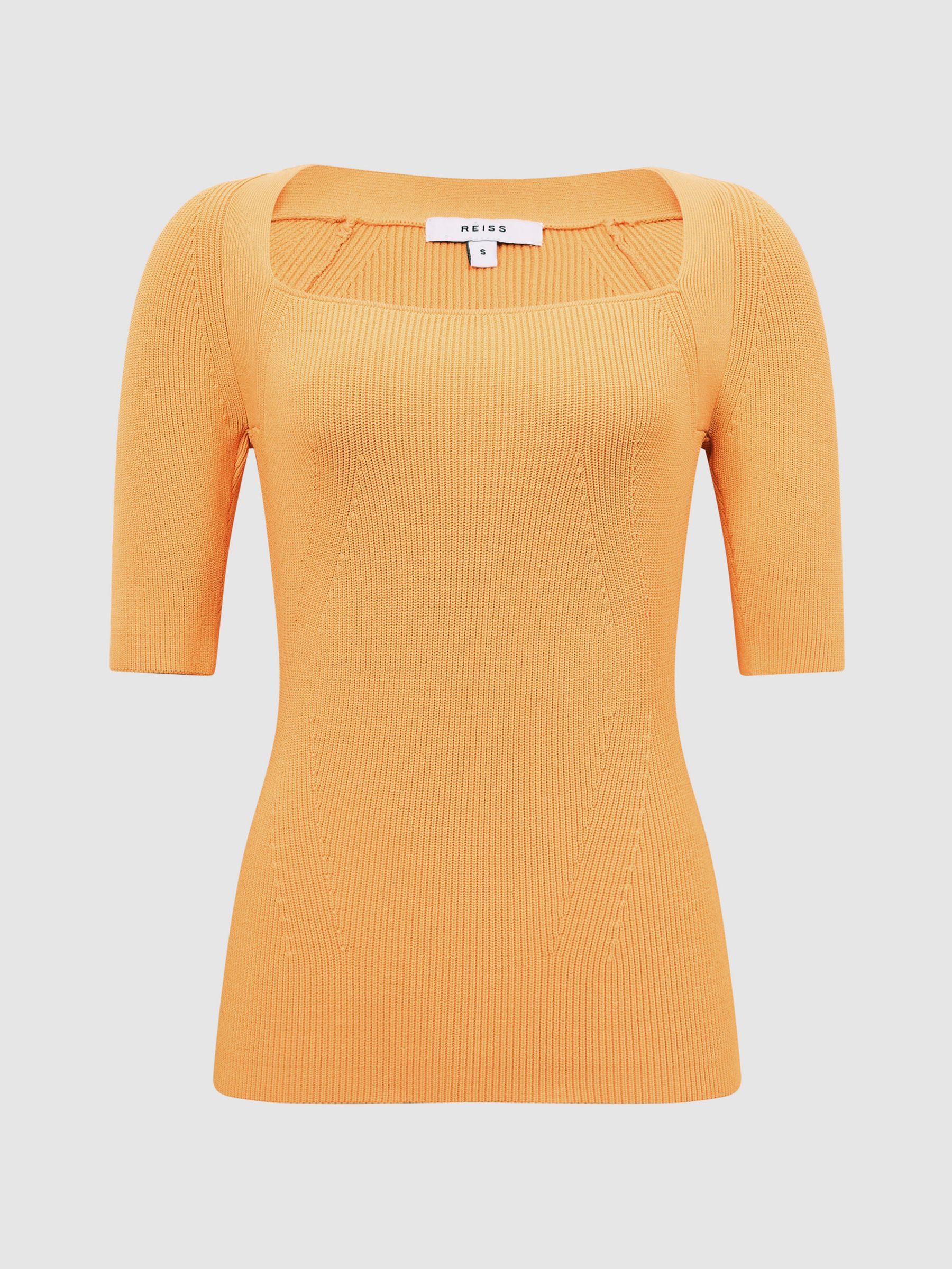 Square Neck Ribbed Top in Orange
