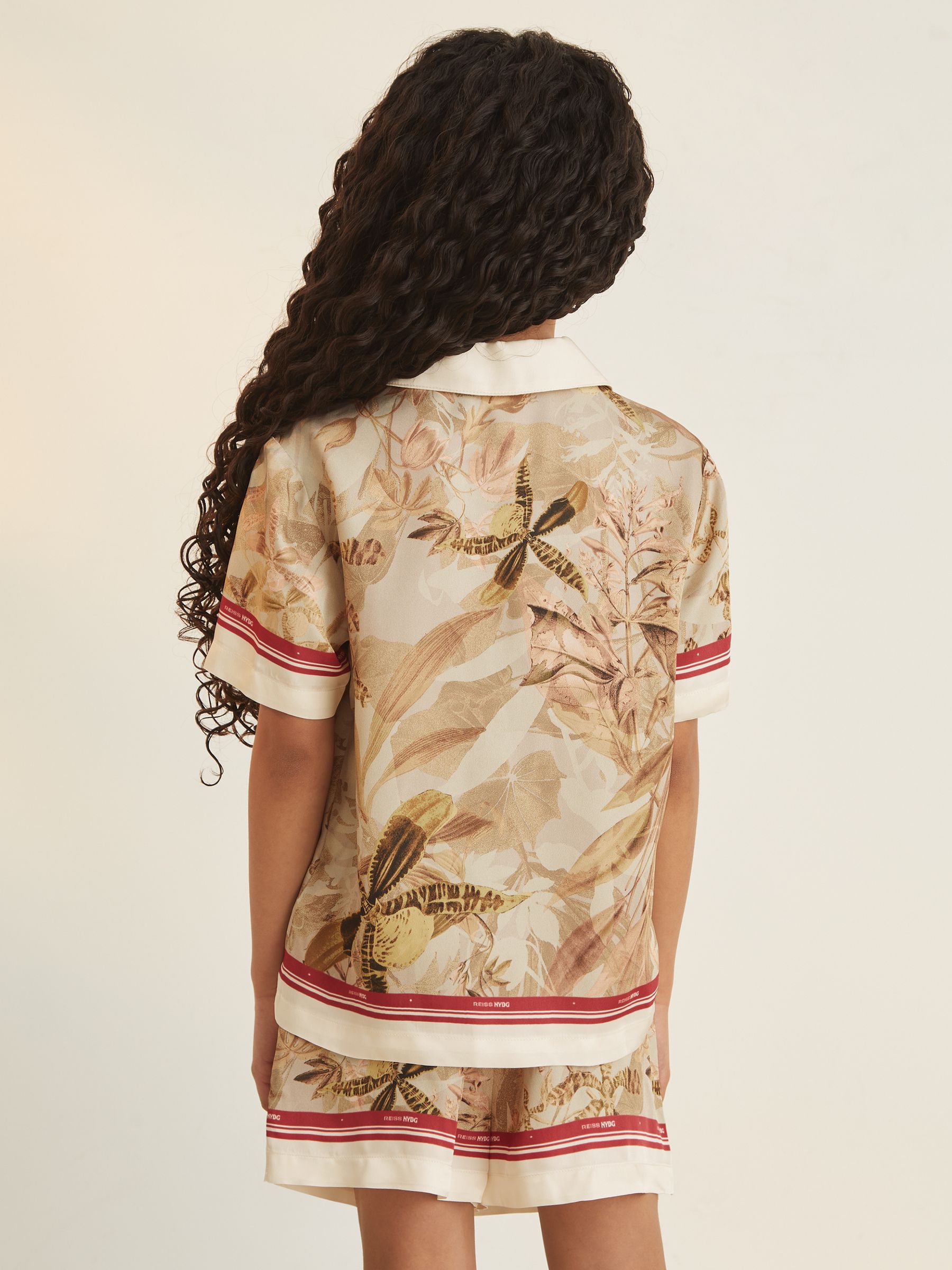 13-14 yrs Reiss | NYBG Satin Floral-Print Shirt in Khaki