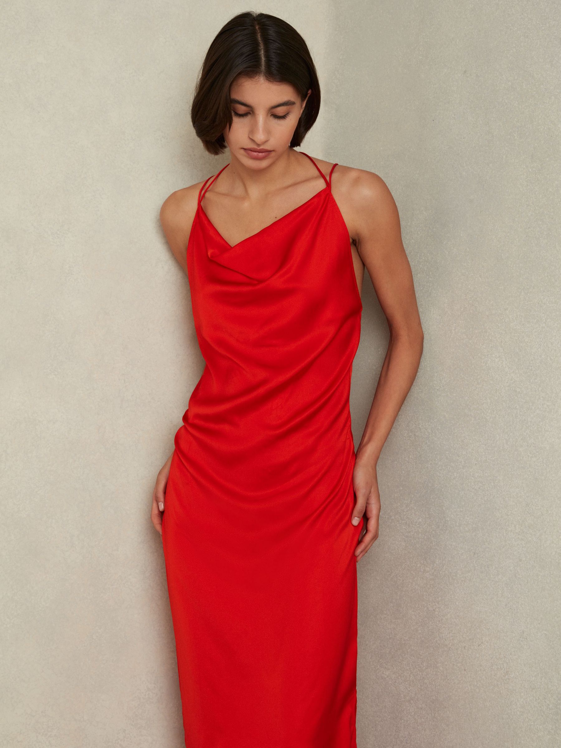 Satin Cowl Neck Maxi Dress in Orange
