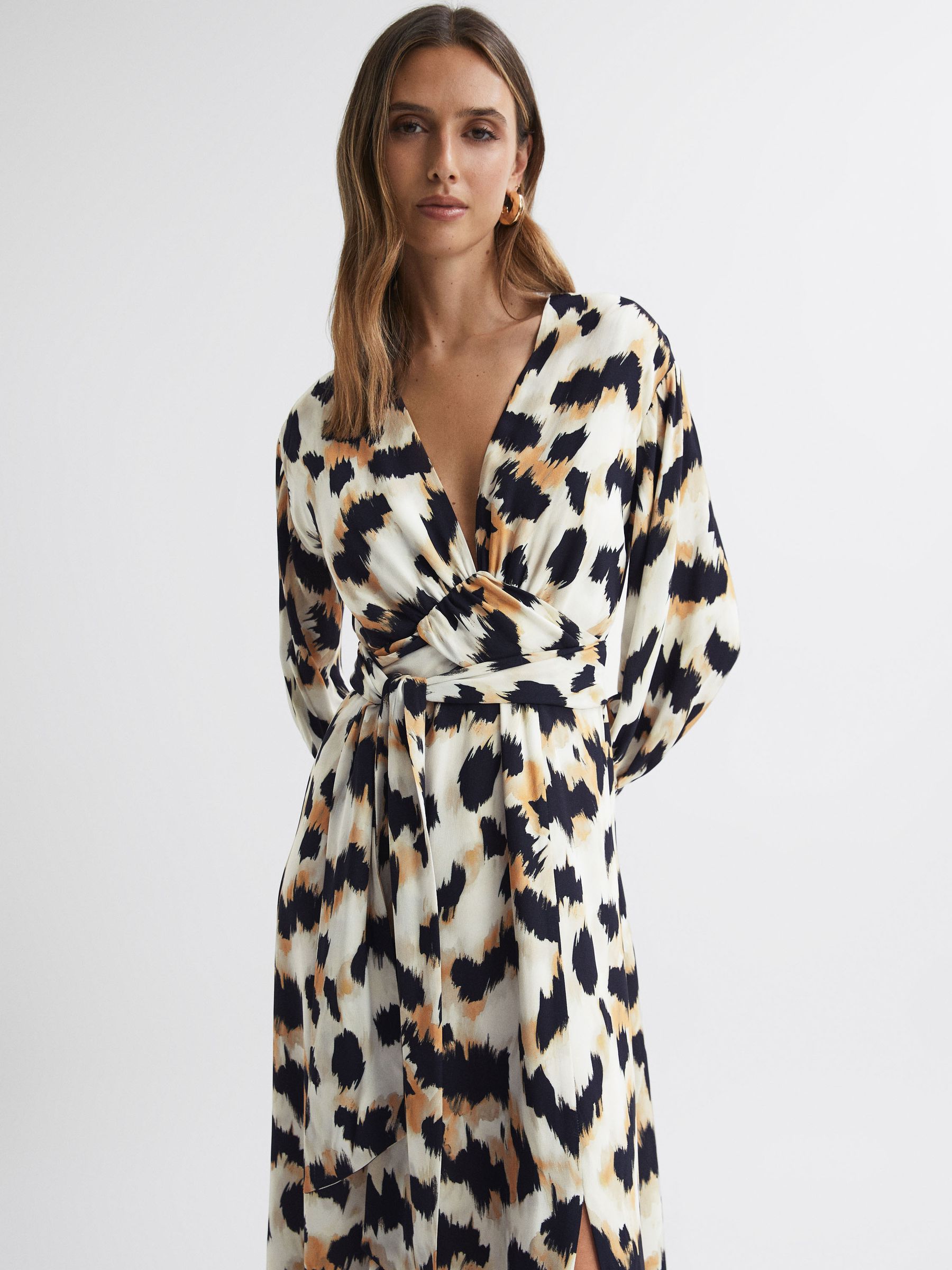 Animal Print Midi Dress in Black/White