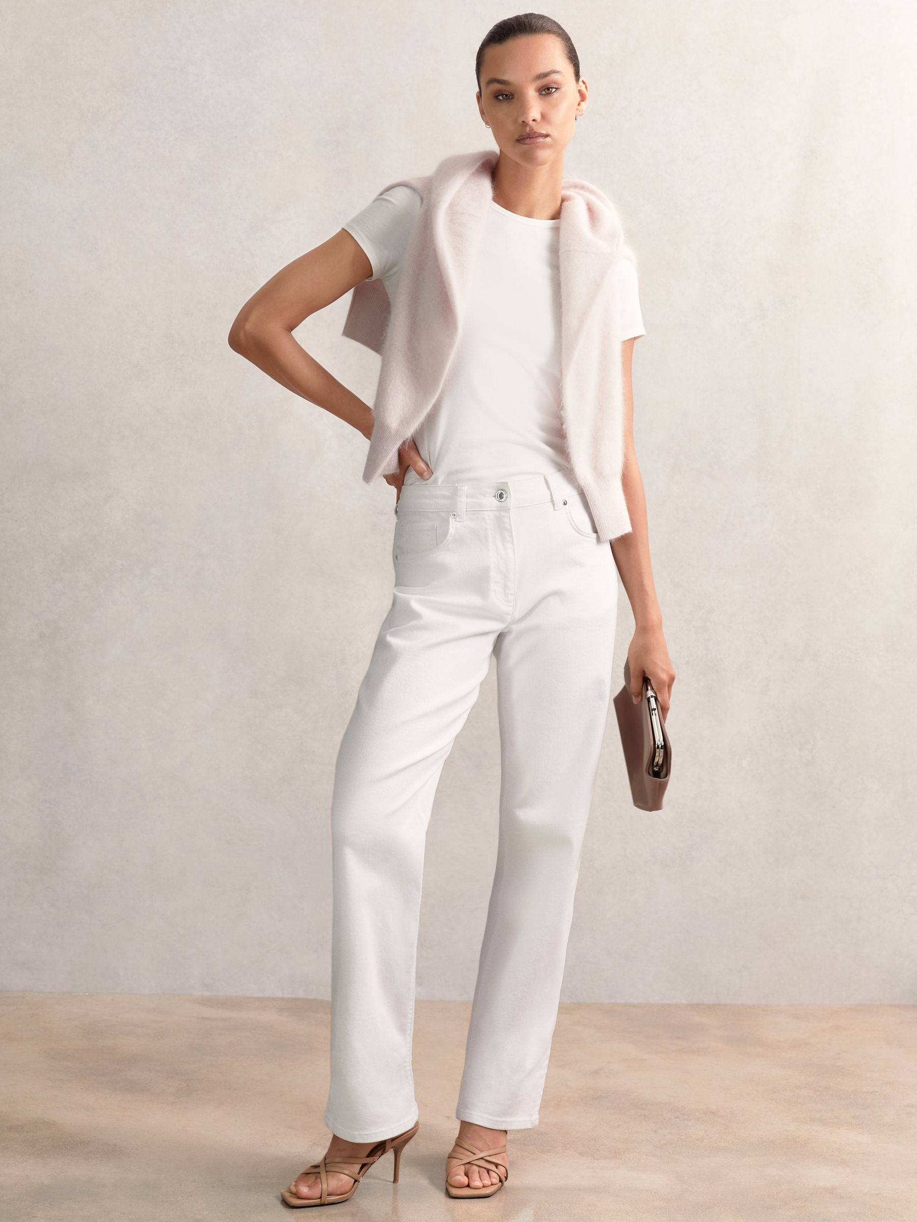 Petite Straight Leg Turn Up Jeans in White