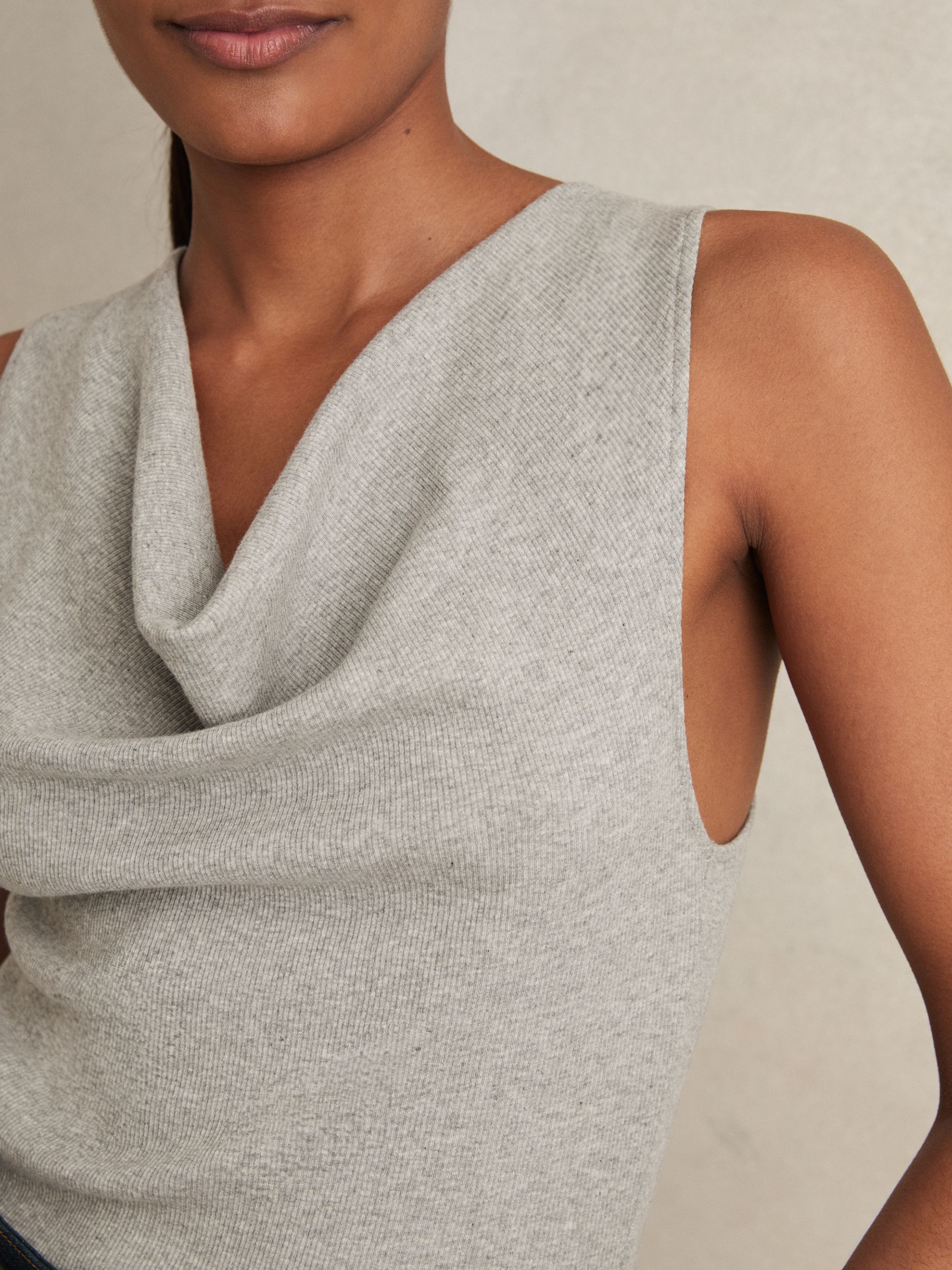 Ribbed Cowl-Neck Vest in Grey Marl