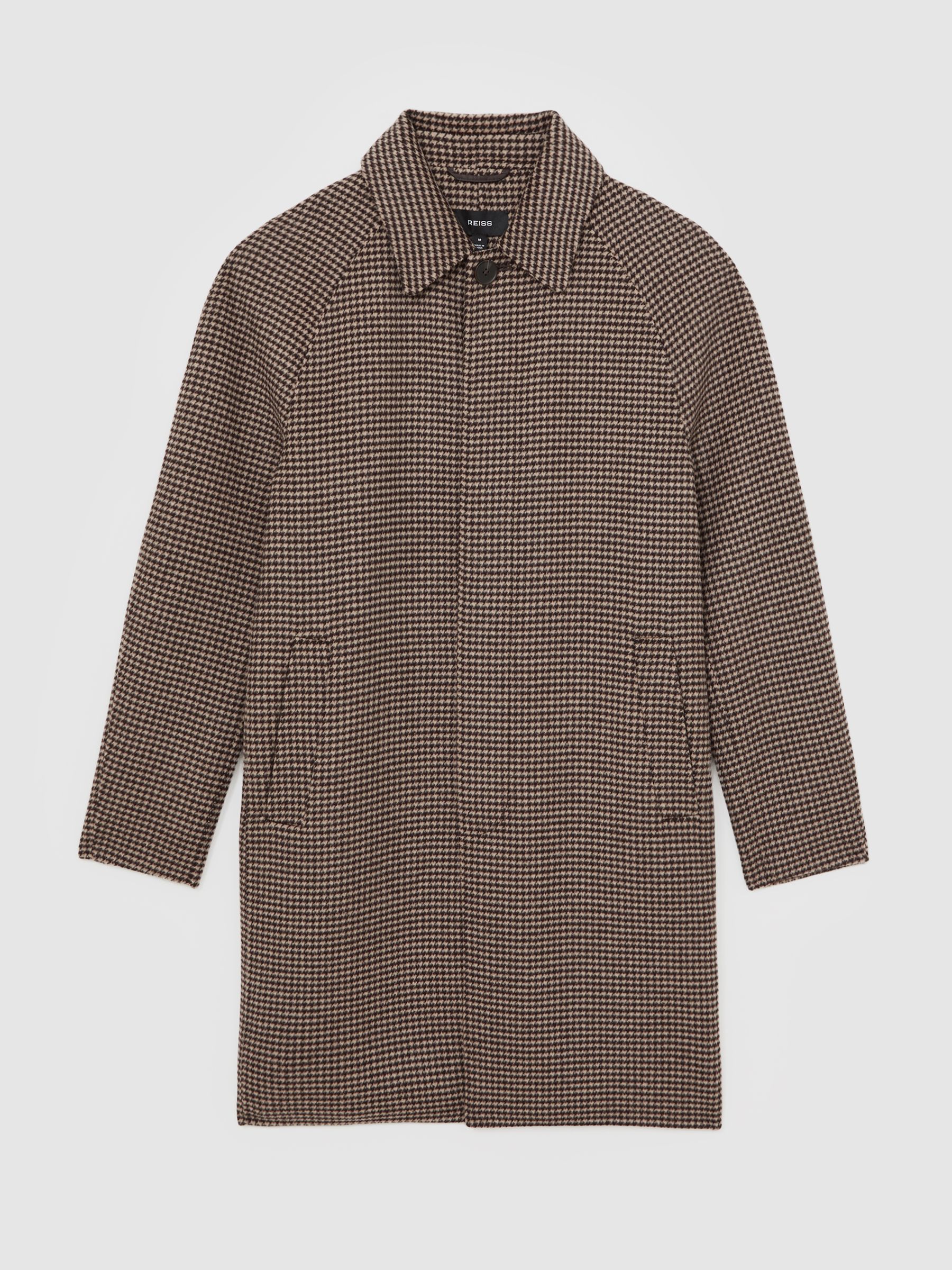 Wool-Blend Dogtooth-Check Overcoat in Brown