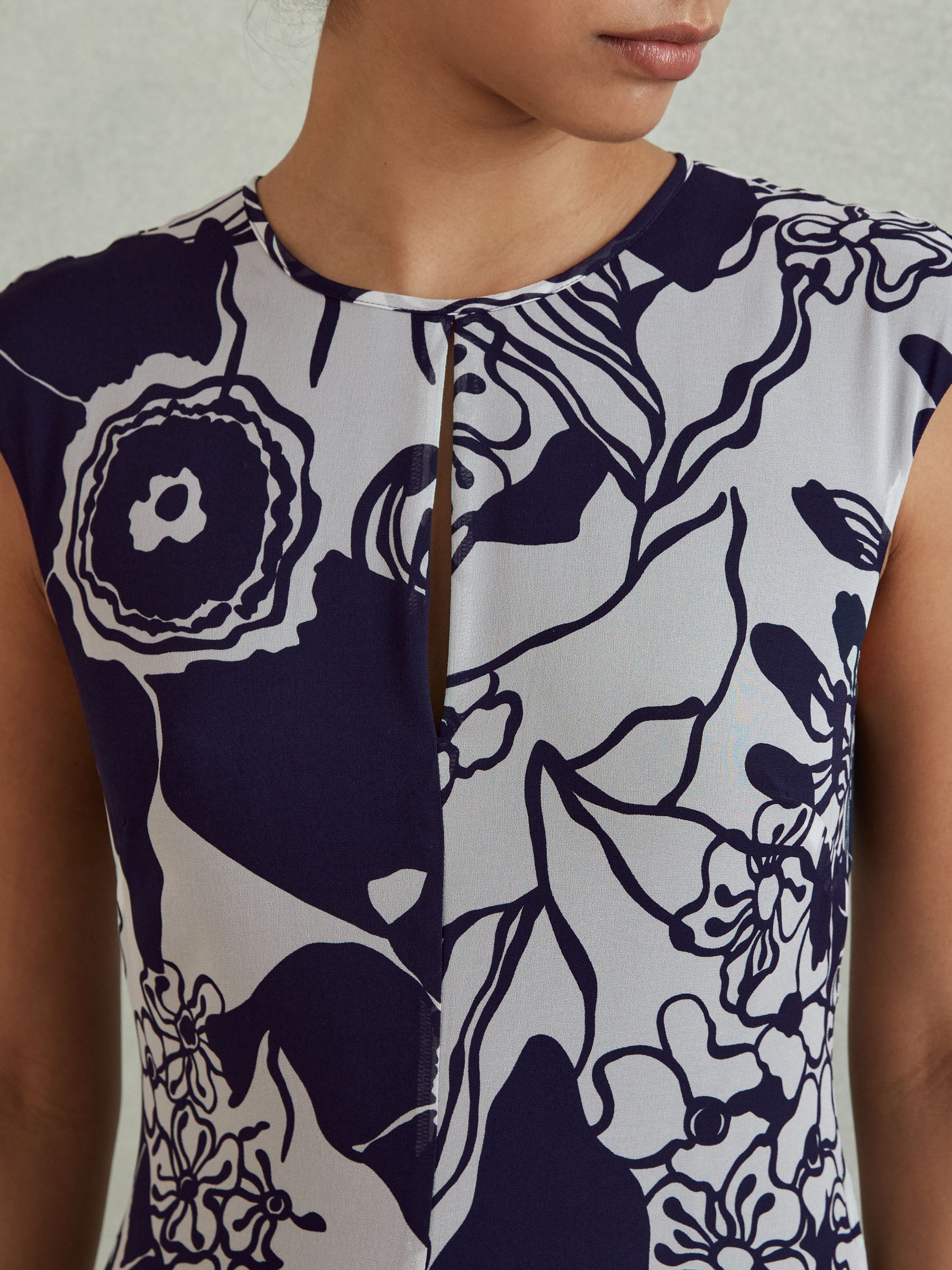 Printed Open Back Midi Dress in Blue