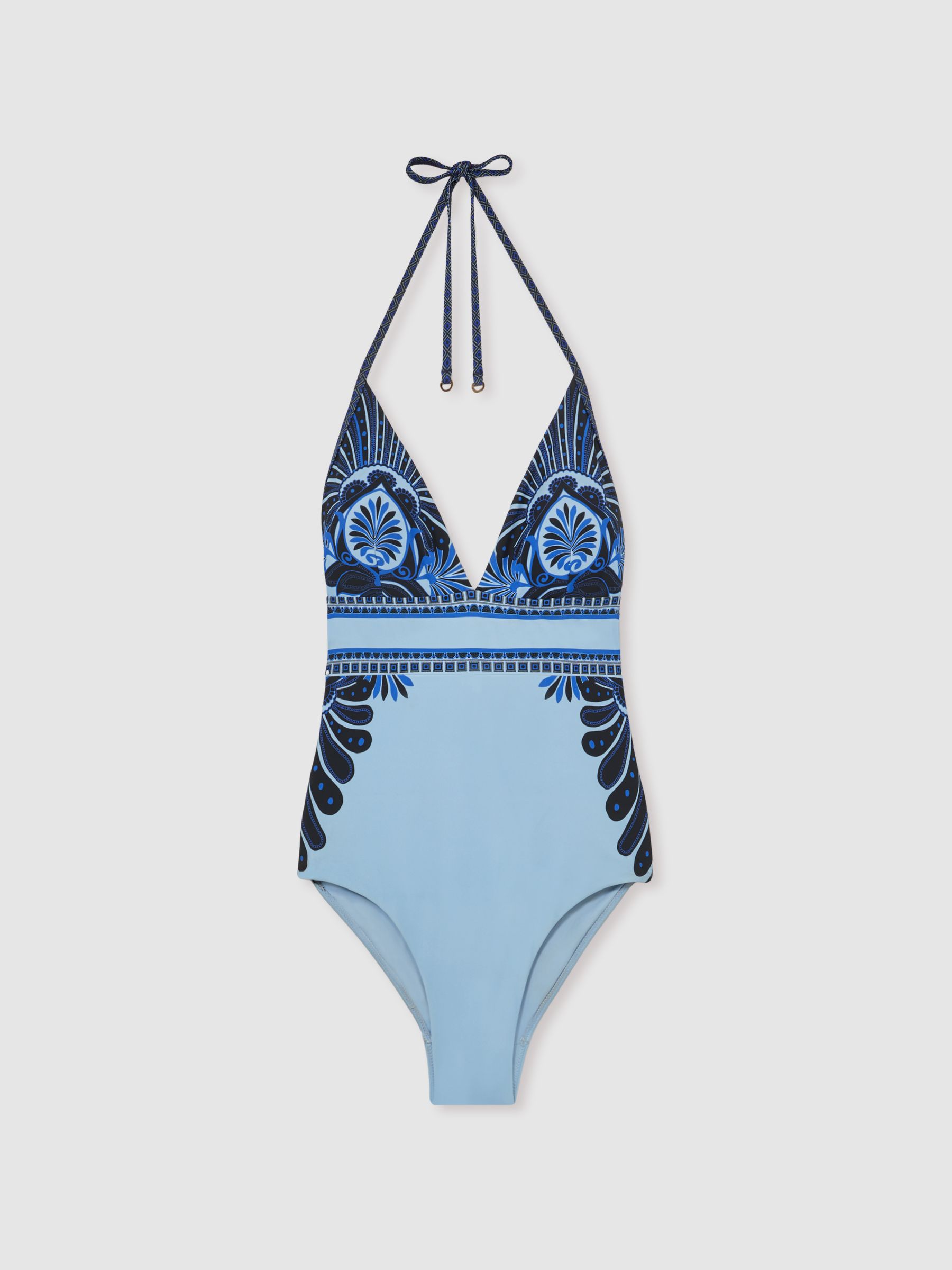 Halterneck Printed Swimsuit in Blue