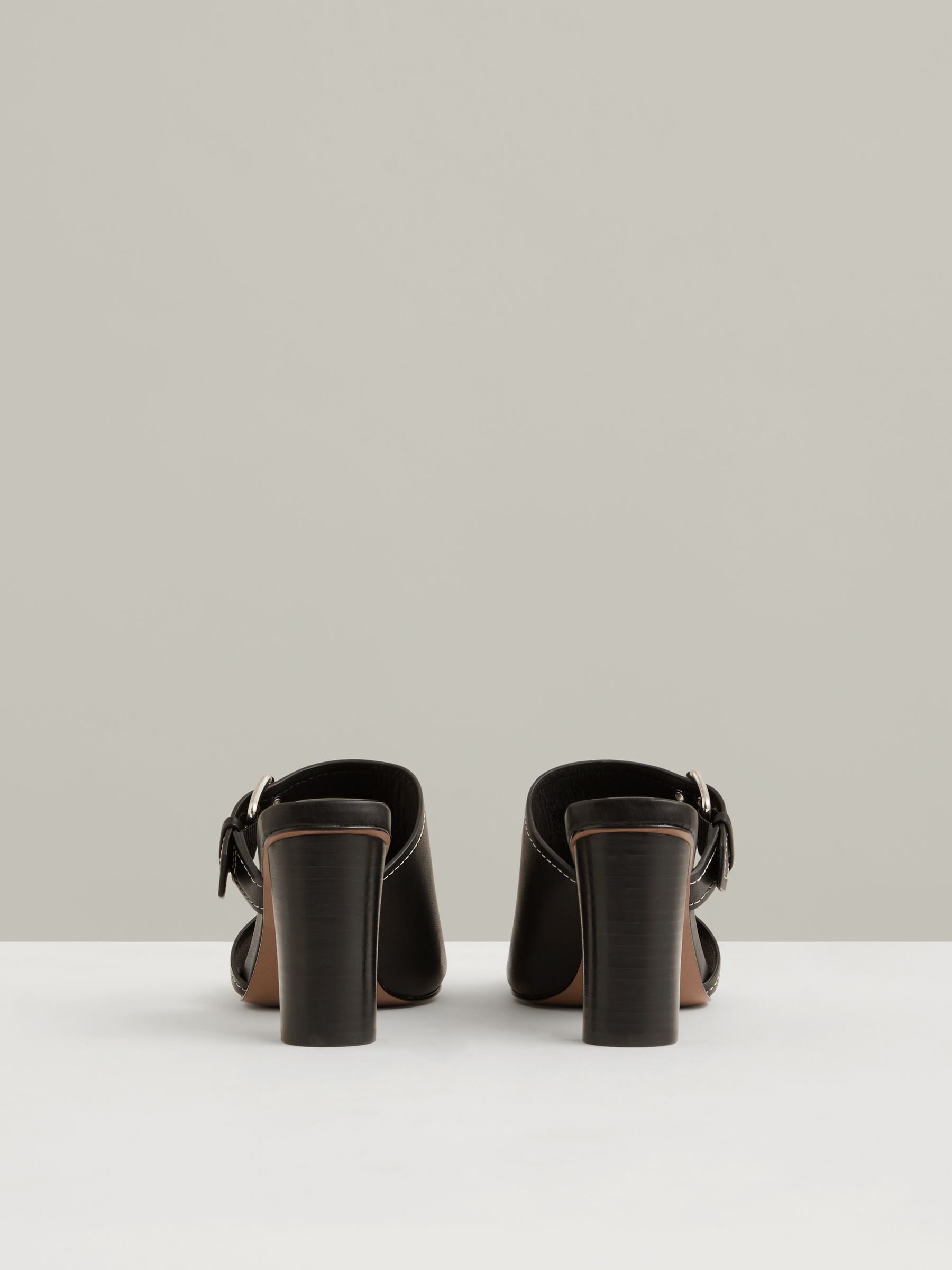 Leather Buckle Block-Heel Sandals in Black