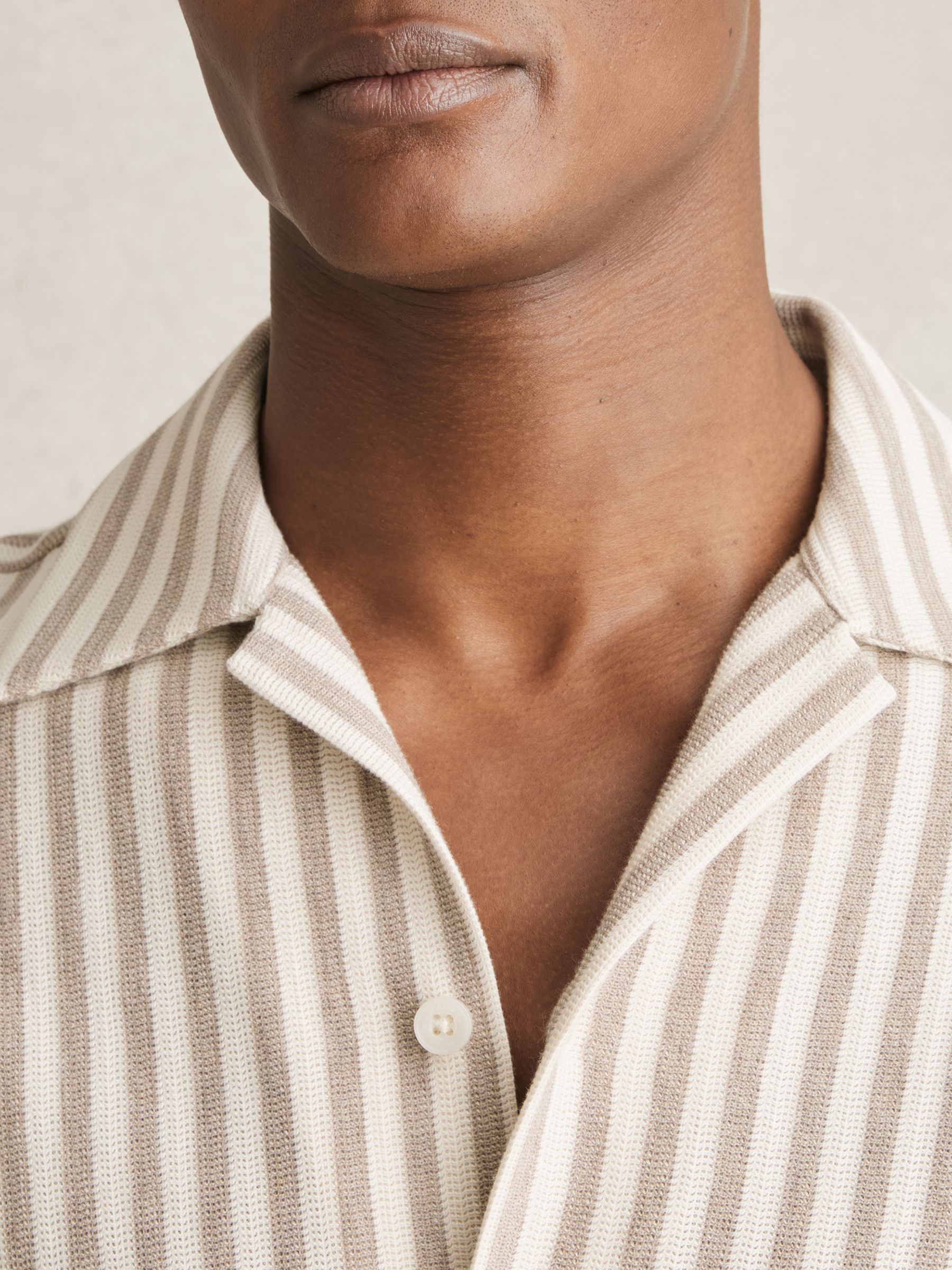 Textured Stripe Cuban-Collar Shirt in Stone/White