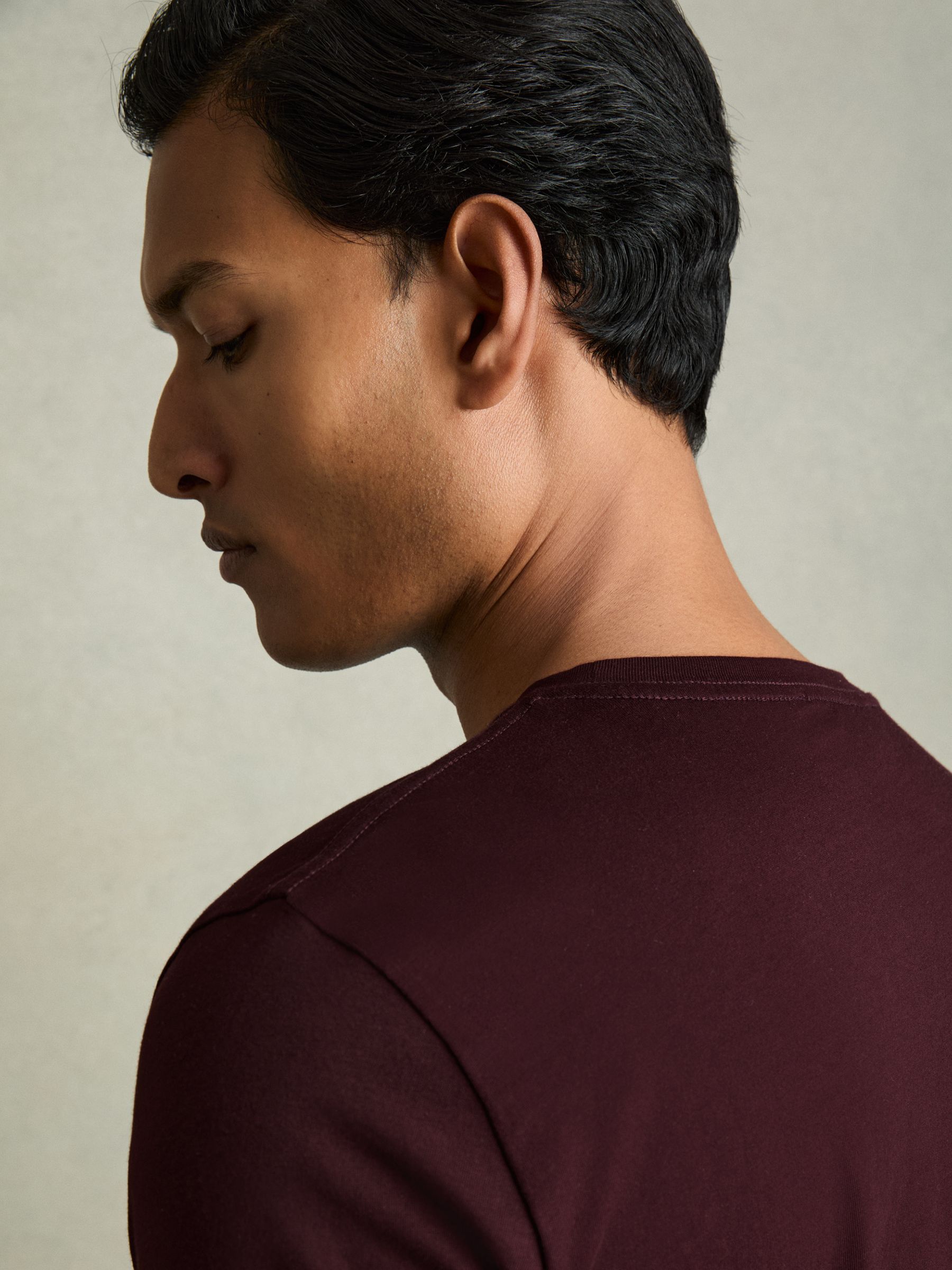Cotton Crew Neck T-Shirt in Bordeaux